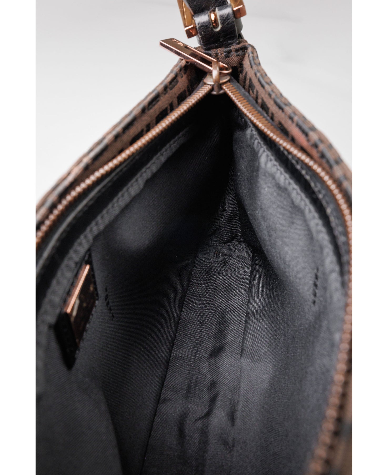 FENDI Zucca Canvas Leather Shoulder Bag Brown/Black