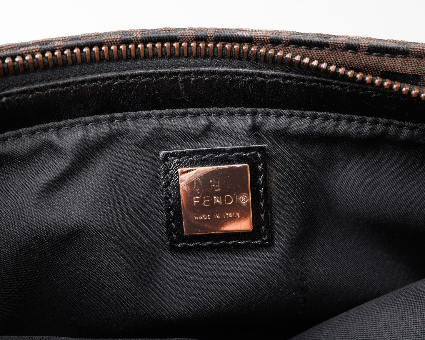 FENDI Zucca Canvas Leather Shoulder Bag Brown/Black