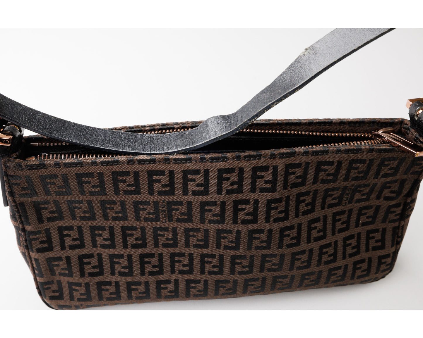 FENDI Zucca Canvas Leather Shoulder Bag Brown/Black