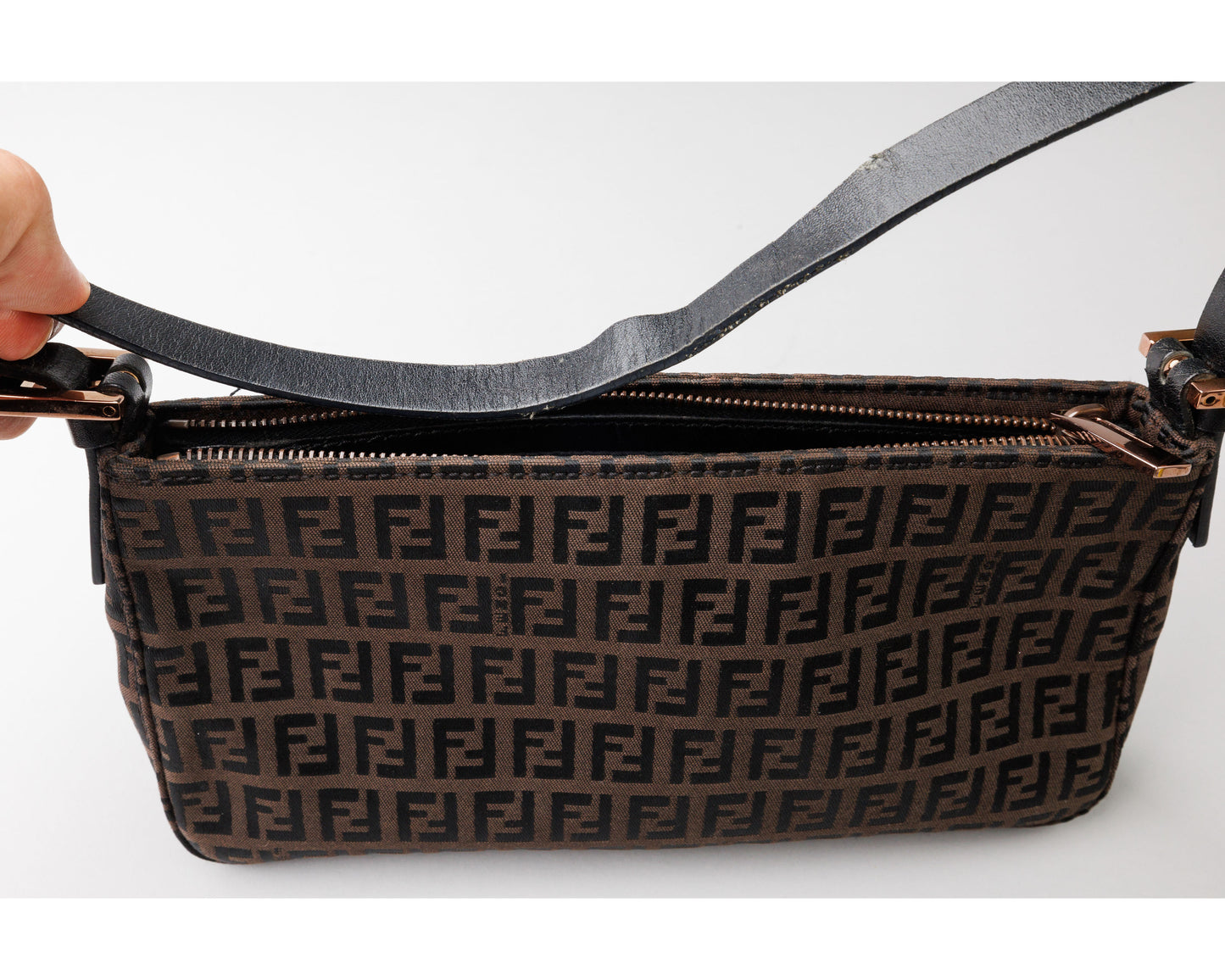 FENDI Zucca Canvas Leather Shoulder Bag Brown/Black