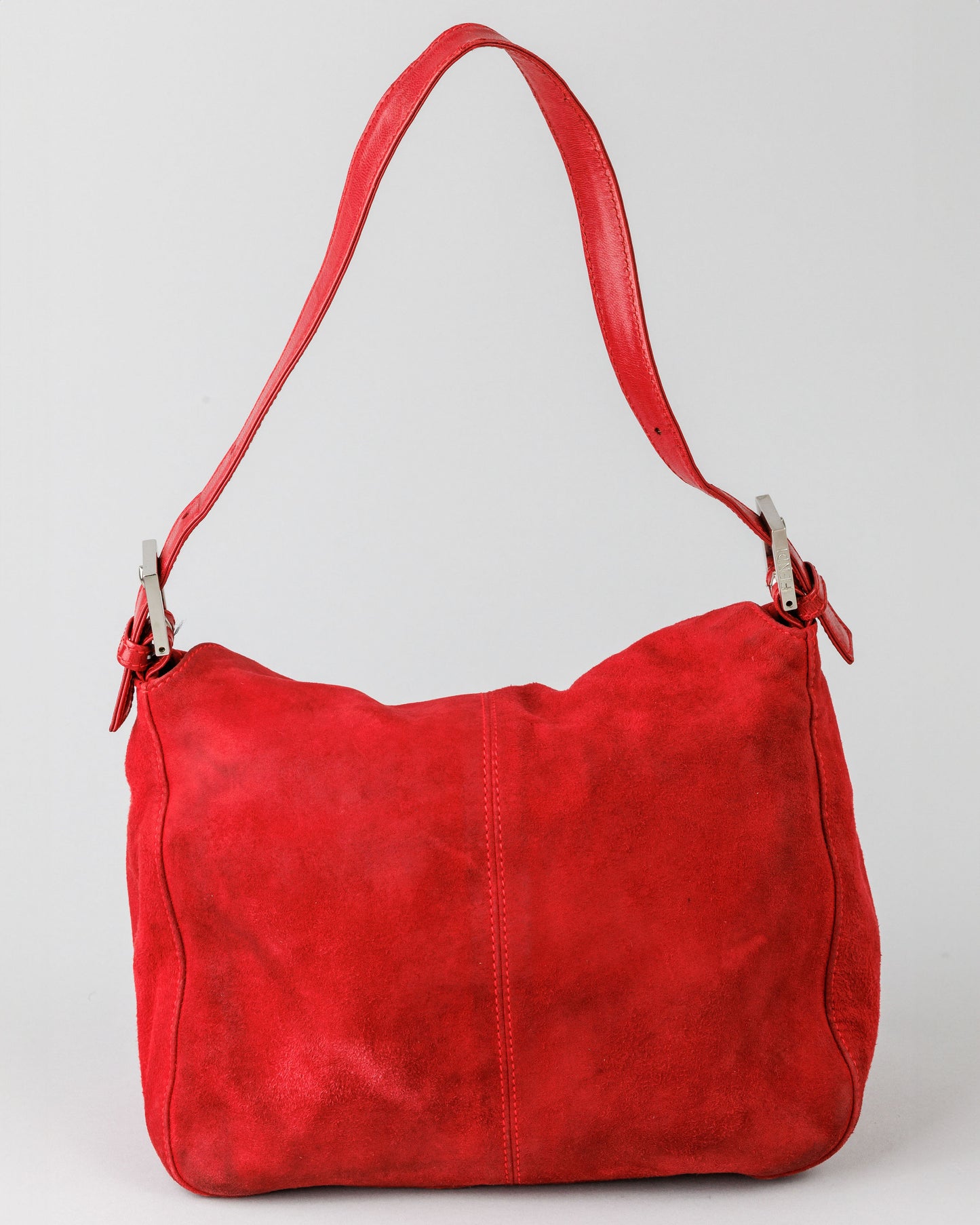 FENDI Mamma Baguette Red Suede Shoulder bag
