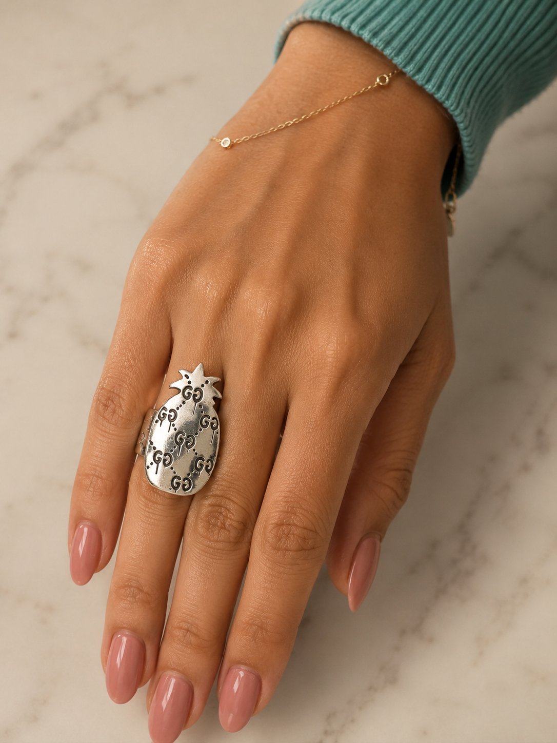 Gucci Sterling Silver Ghost Pineapple Motif Ring