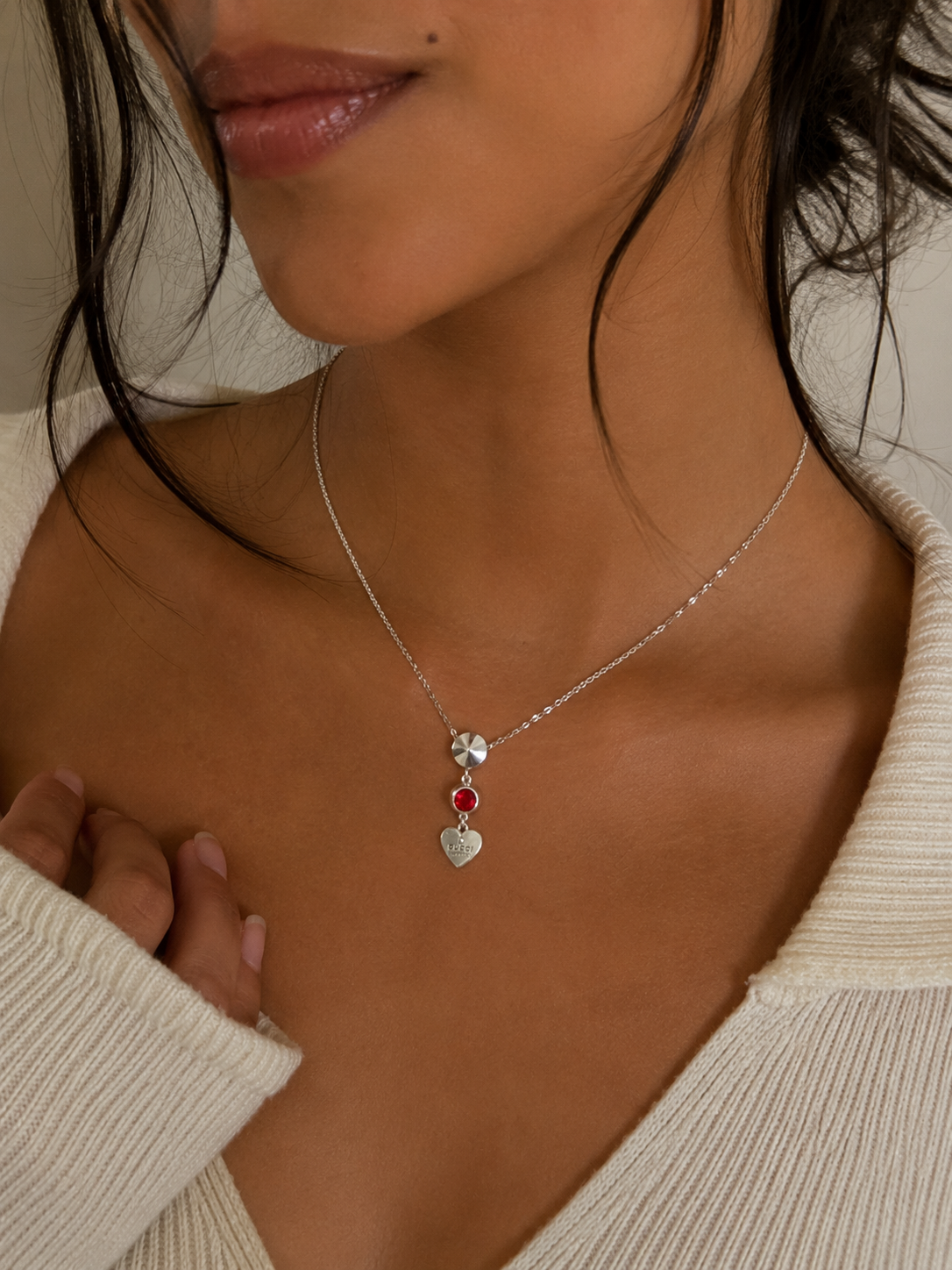 Gucci Sterling Silver Heart Charm Necklace W/ Box and Dustbag