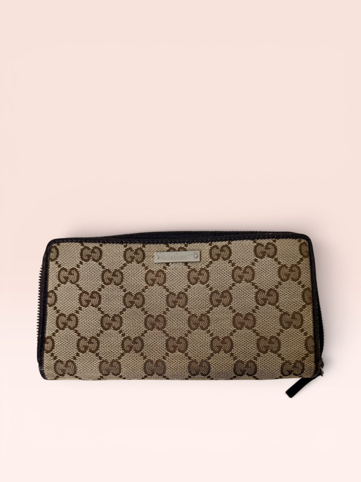 Gucci GG Canvas Zip Around Long Wallet (Brown)