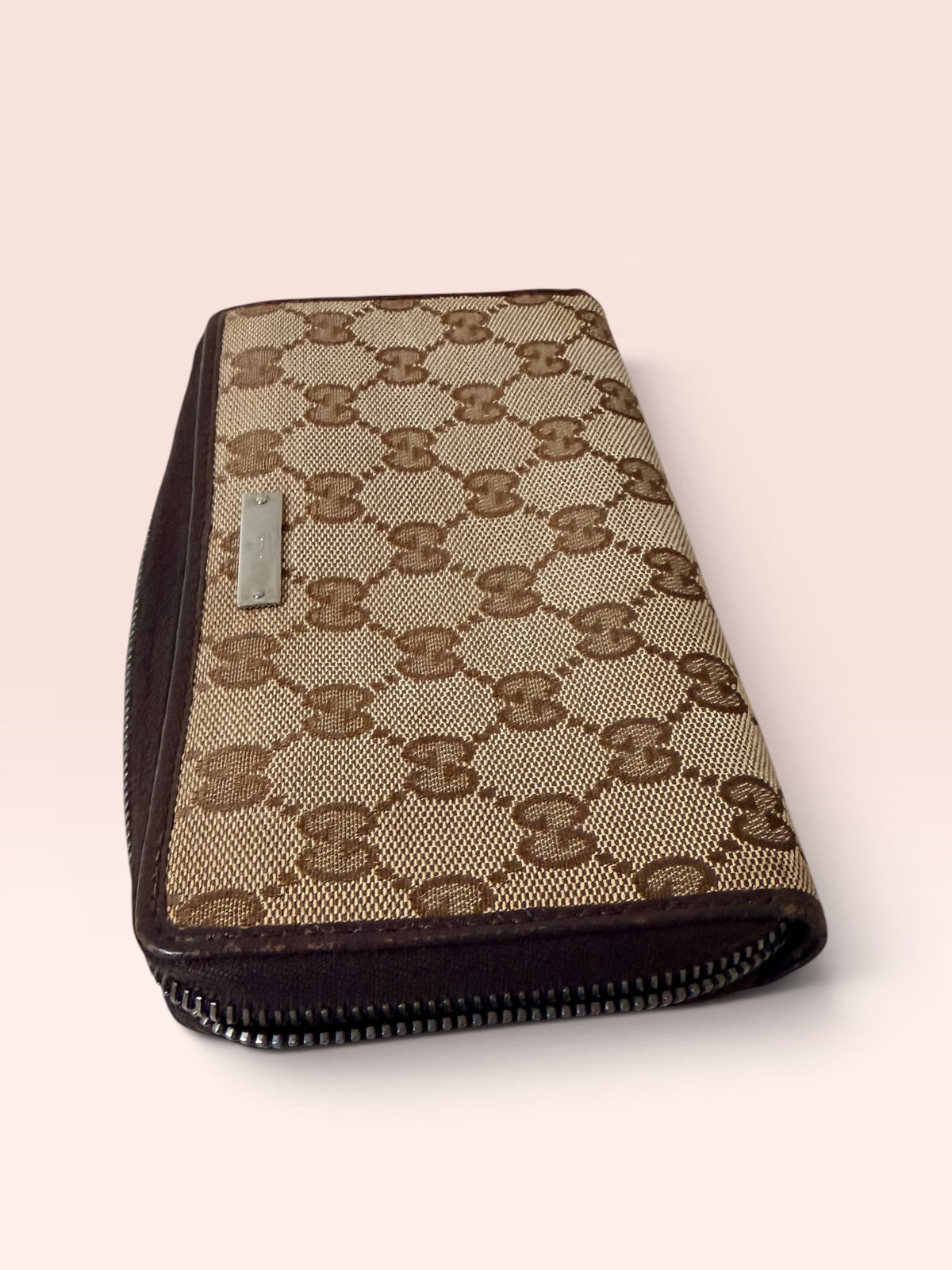 Gucci GG Canvas Zip Around Long Wallet (Brown)