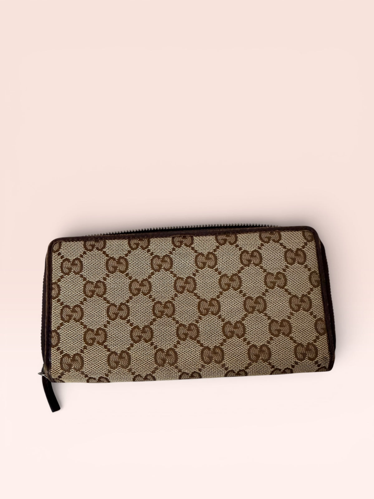 Gucci GG Canvas Zip Around Long Wallet (Brown)