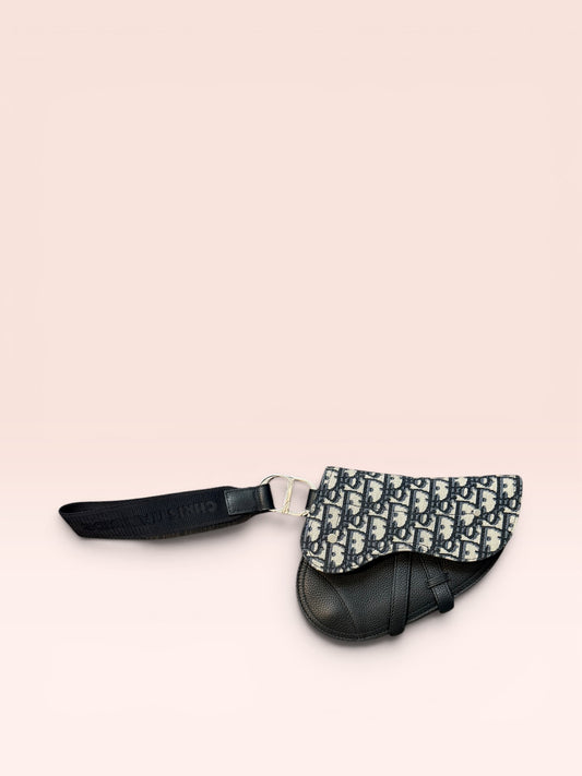 Christian Dior Canvas Leather Oblique Jacquard Saddle Wristlet clutch