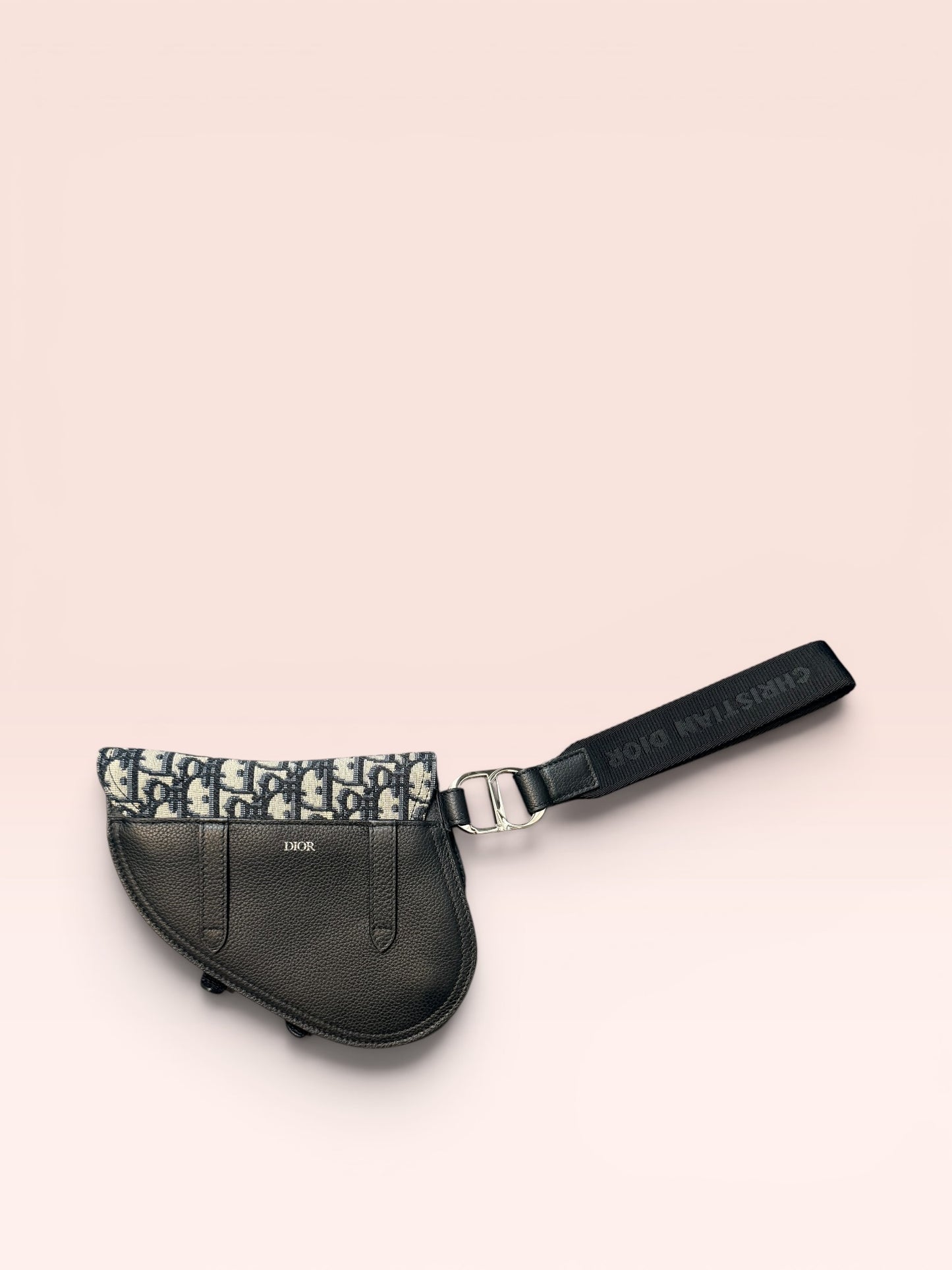 Christian Dior Canvas Leather Oblique Jacquard Saddle Wristlet clutch