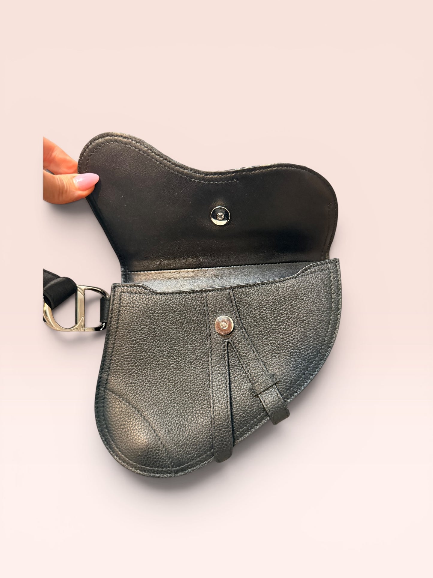 Christian Dior Canvas Leather Oblique Jacquard Saddle Wristlet clutch