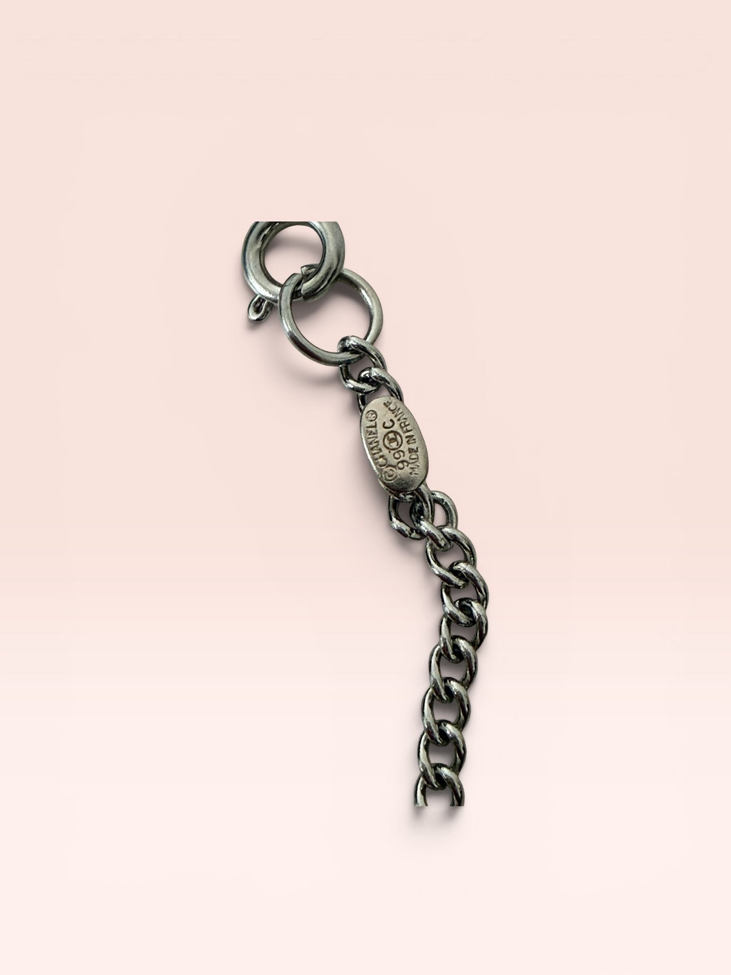 Chanel Silver Pendant Necklace w/ Black Rhinestones