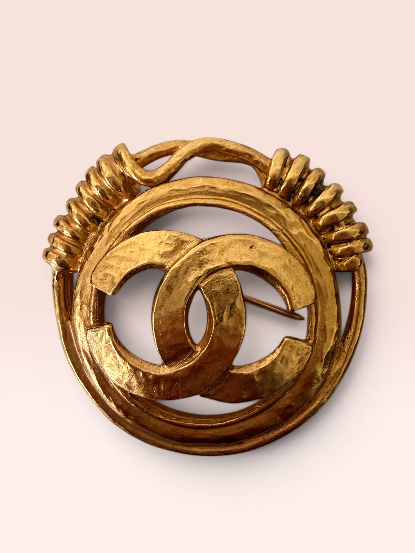 Chanel Gold Plated Interlocking CC Logo Brooch 1994 w/ Box