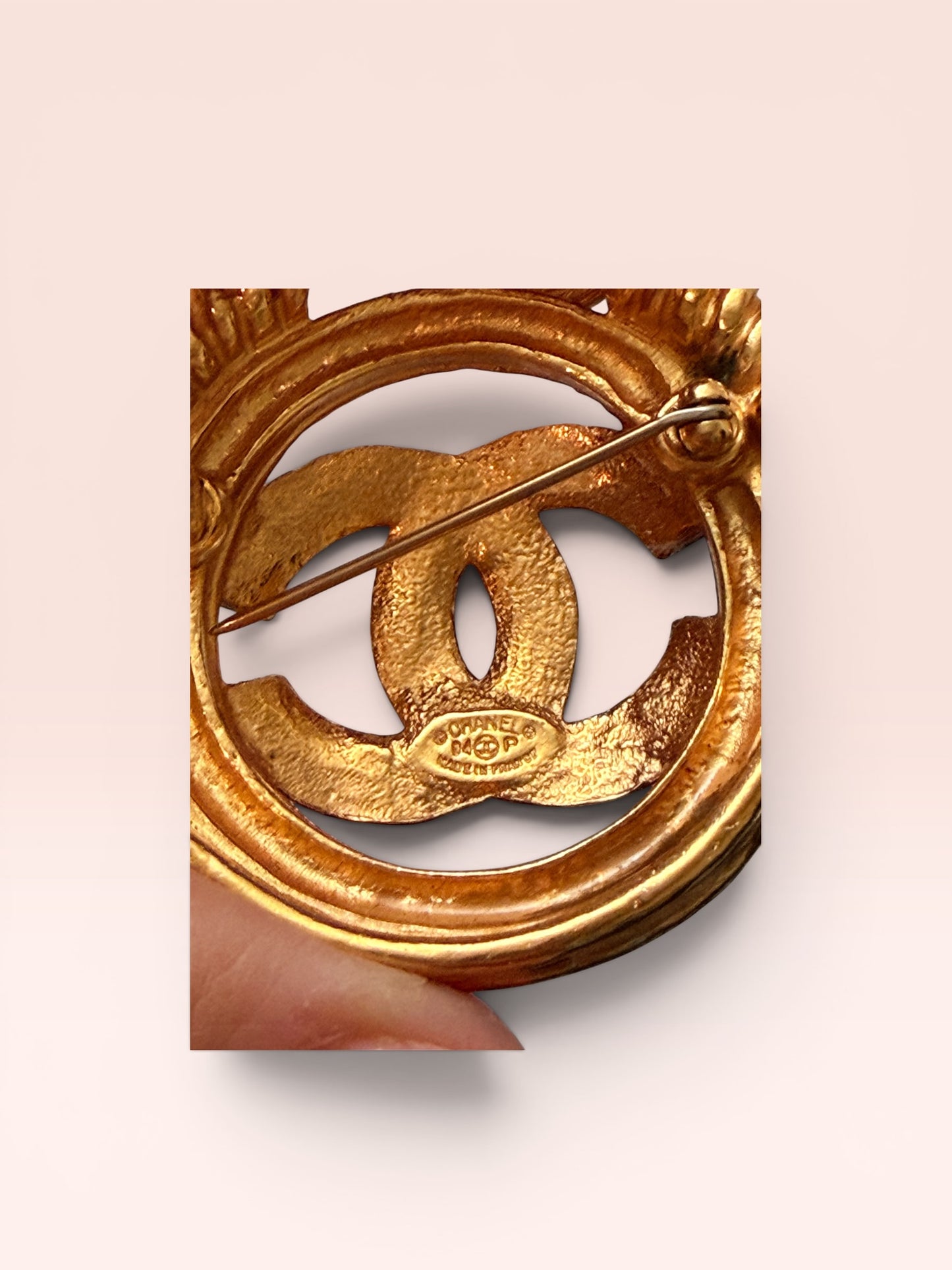 Chanel Gold Plated Interlocking CC Logo Brooch 1994 w/ Box