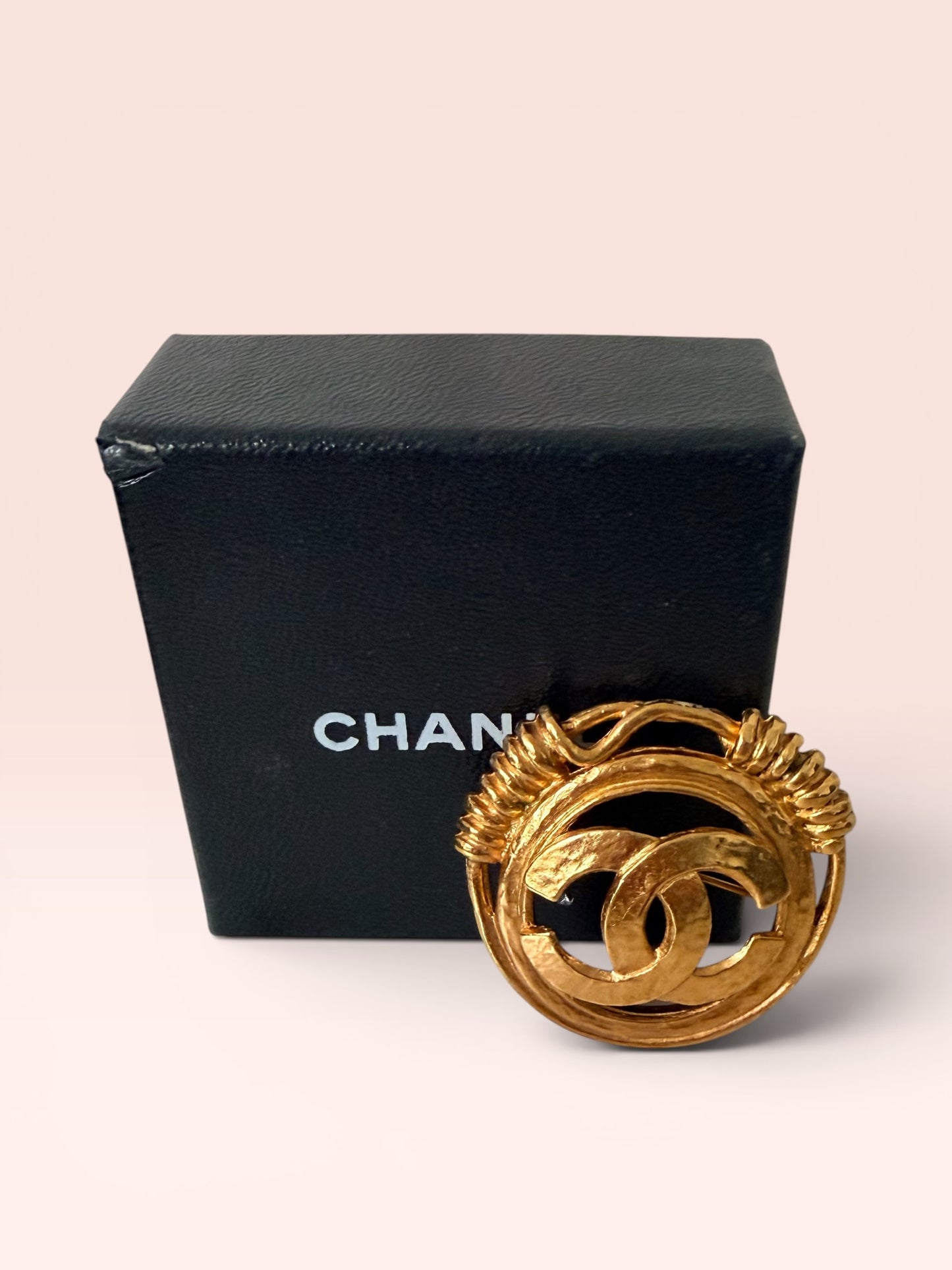 Chanel Gold Plated Interlocking CC Logo Brooch 1994 w/ Box