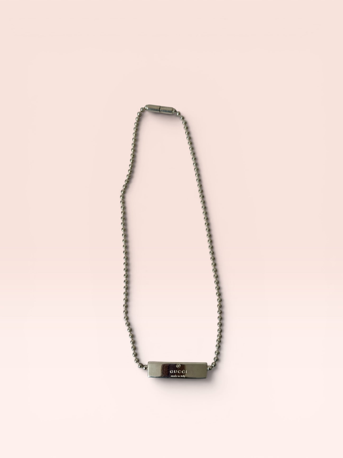 Gucci Sterling Silver Logo Plate Ball Choker Necklace