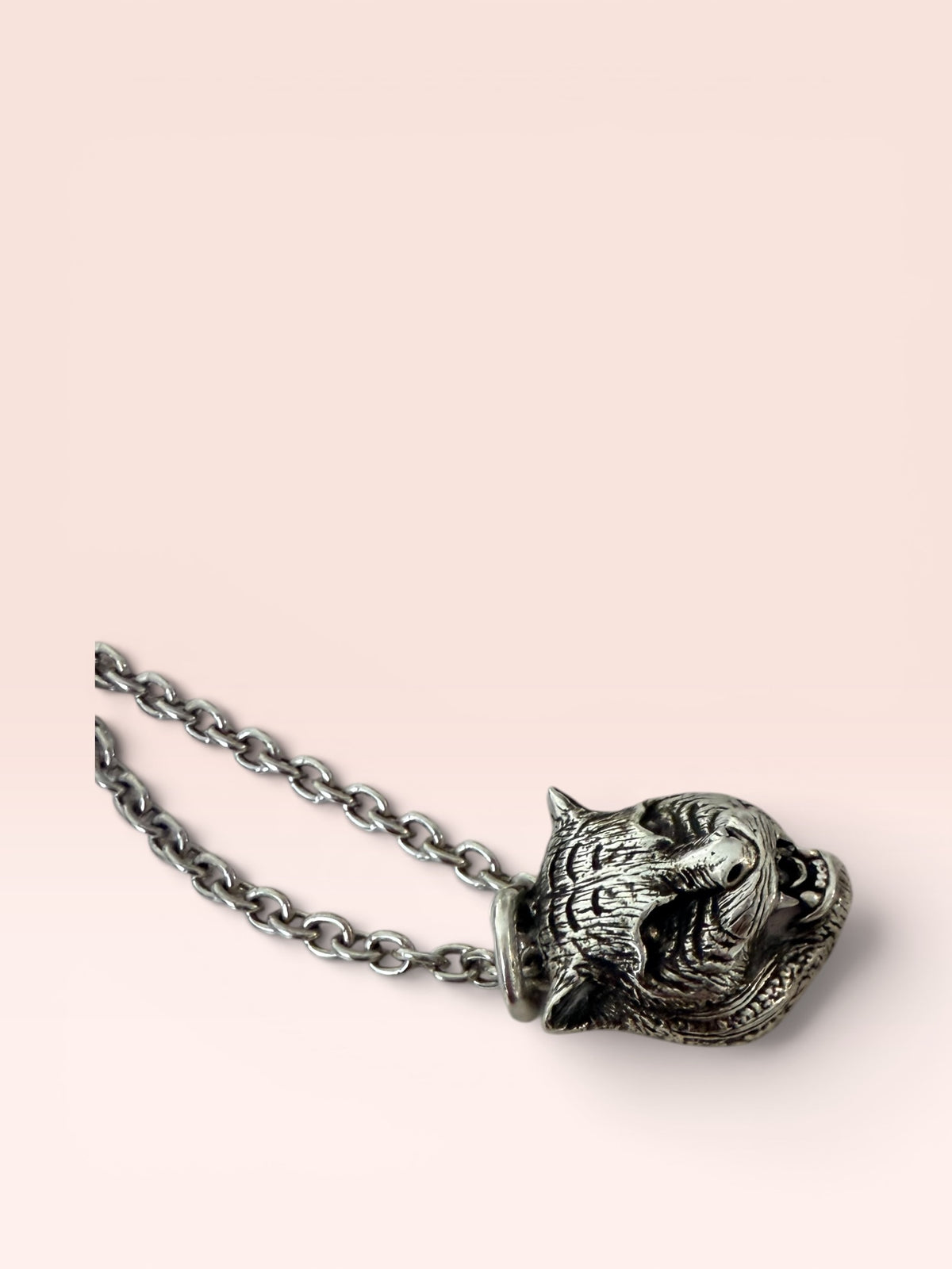 Gucci Feline Tiger Head Sterling Silver Necklace 22" -23"