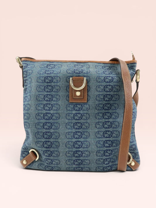 Gucci Denim Abbey Messenger Bag Blue Brown