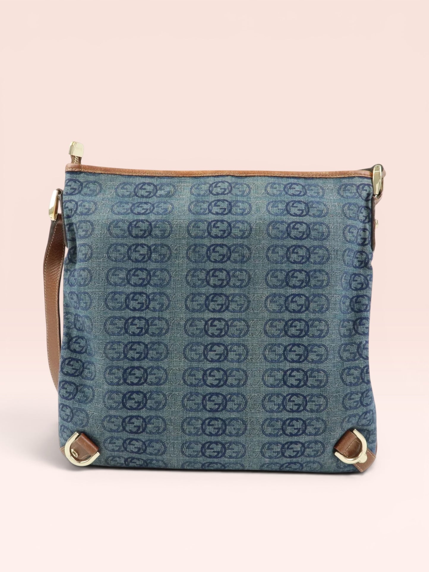 Gucci Denim Abbey Messenger Bag Blue Brown