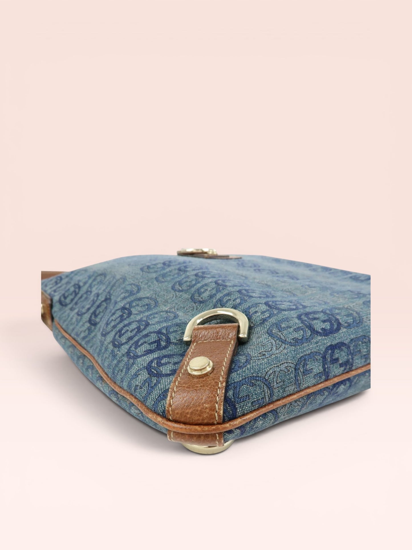 Gucci Denim Abbey Messenger Bag Blue Brown