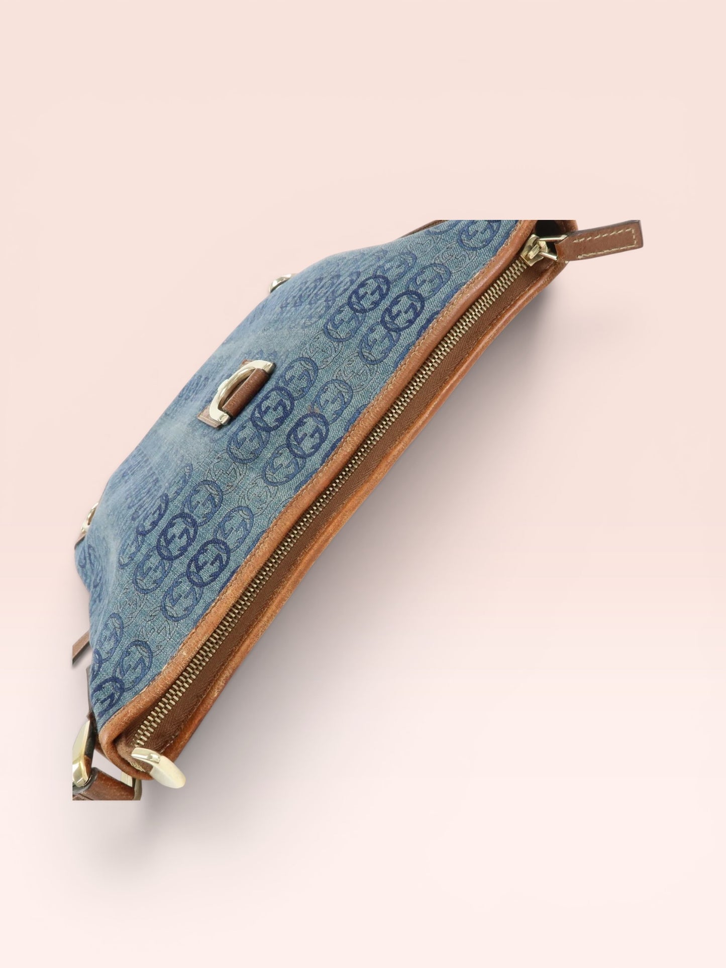 Gucci Denim Abbey Messenger Bag Blue Brown