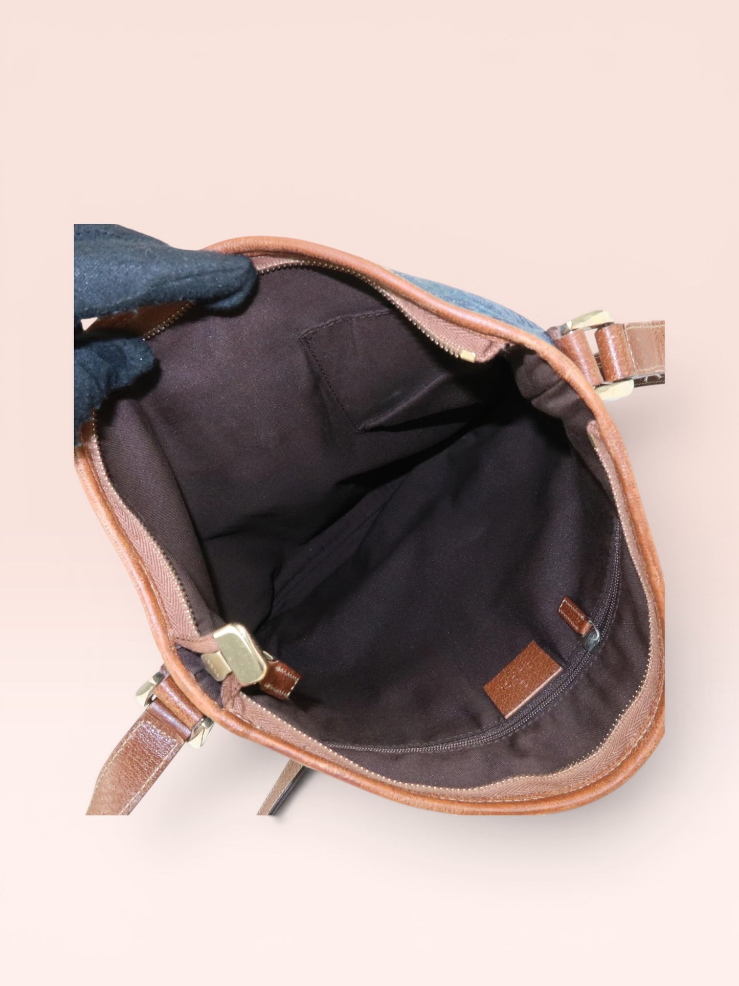 Gucci Denim Abbey Messenger Bag Blue Brown