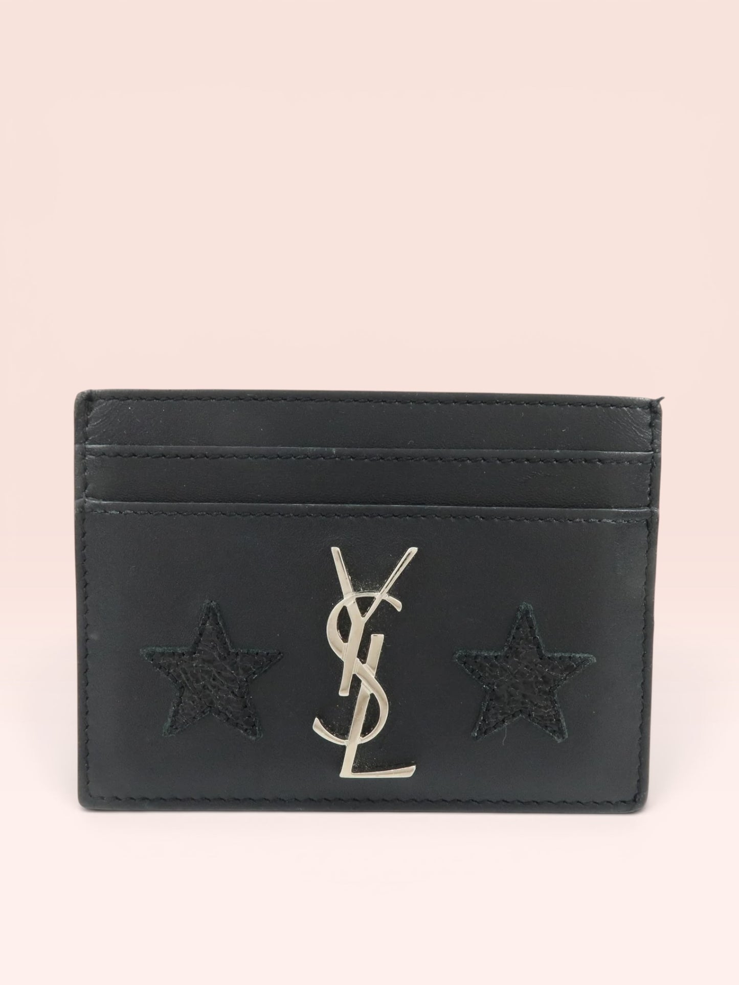 Yves Saint Laurent Cassandra Star Leather Card Holder (Black)