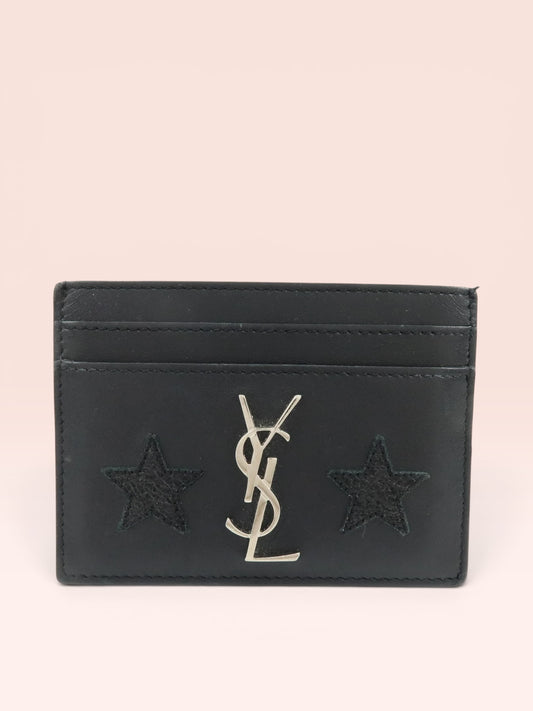 Yves Saint Laurent Cassandra Star Leather Card Holder (Black)