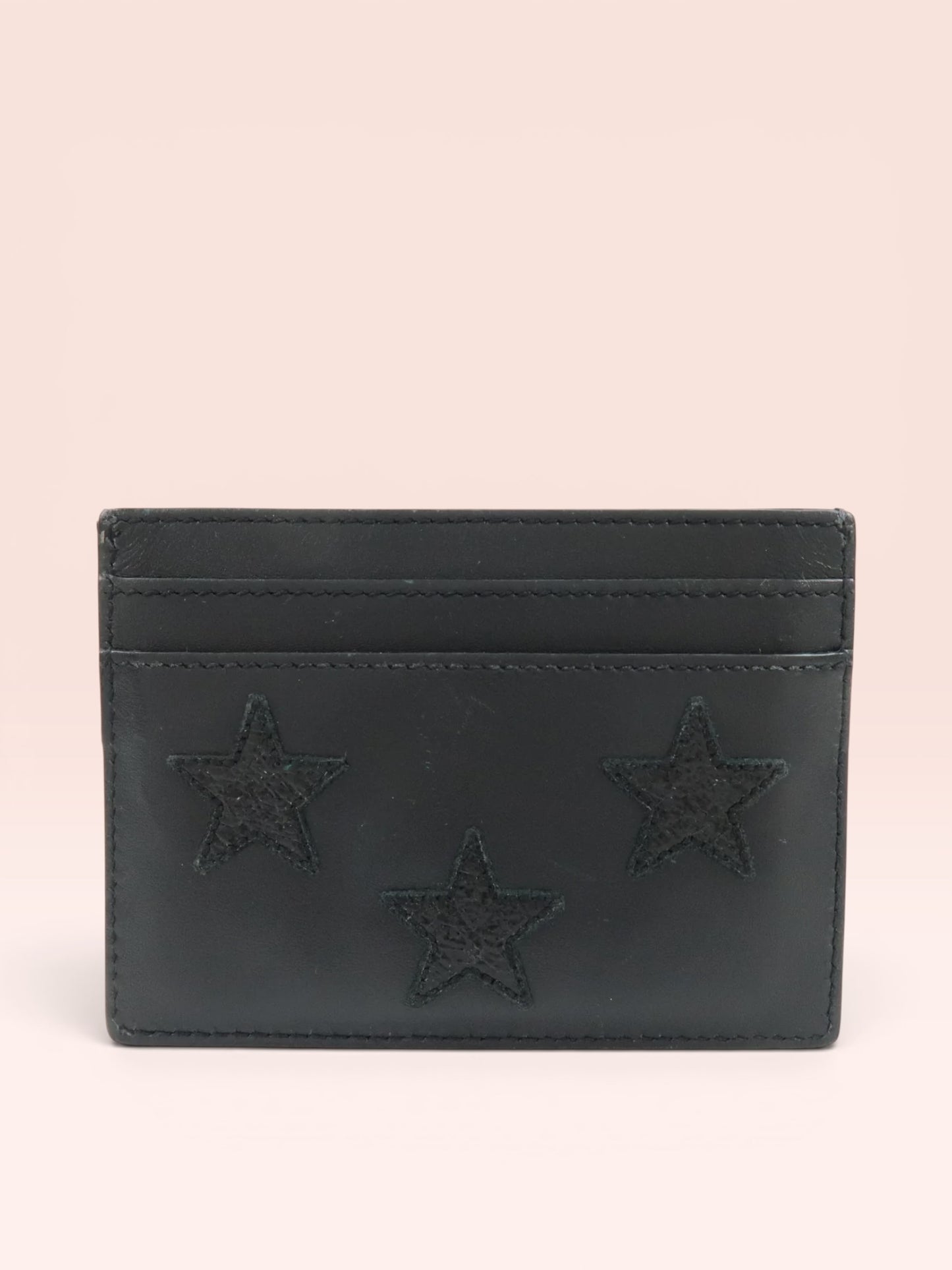 Yves Saint Laurent Cassandra Star Leather Card Holder (Black)