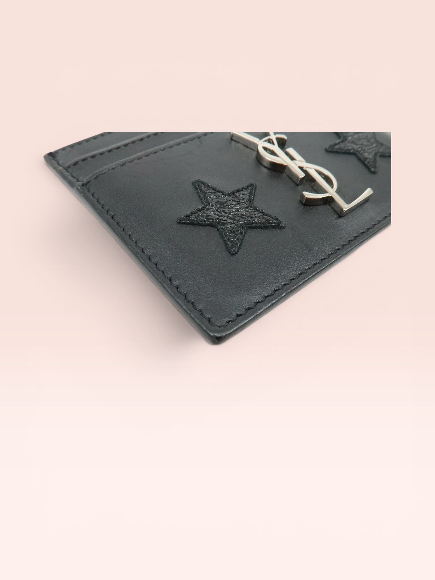 Yves Saint Laurent Cassandra Star Leather Card Holder (Black)