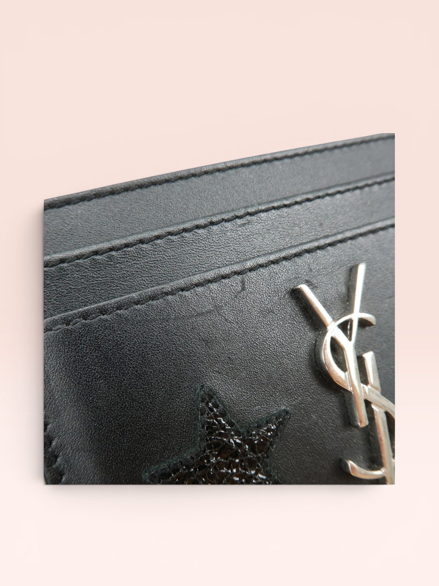 Yves Saint Laurent Cassandra Star Leather Card Holder (Black)