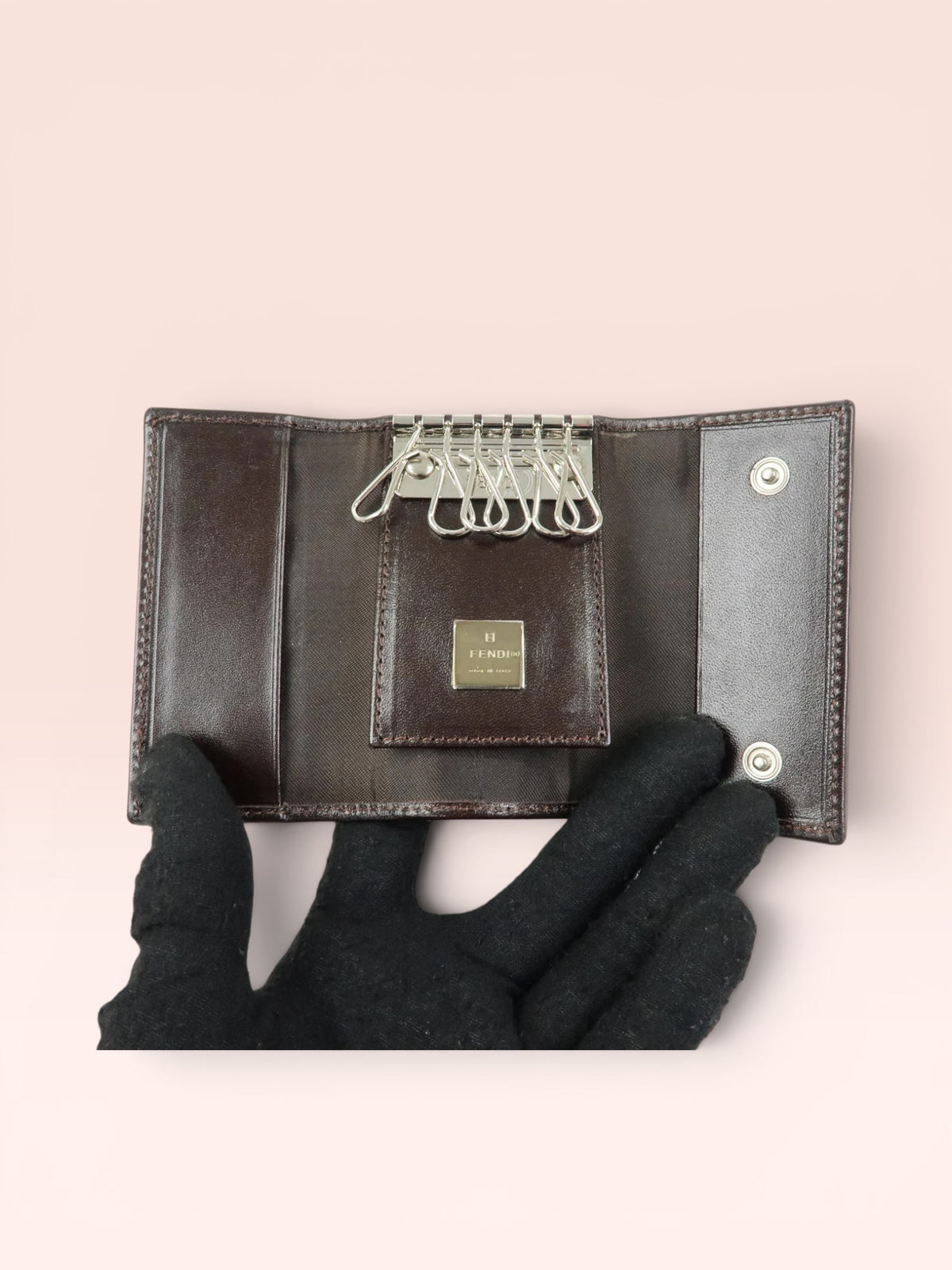 Fendi Zucca 6 Ring Key Case, Compact Fit Small Leather Goods