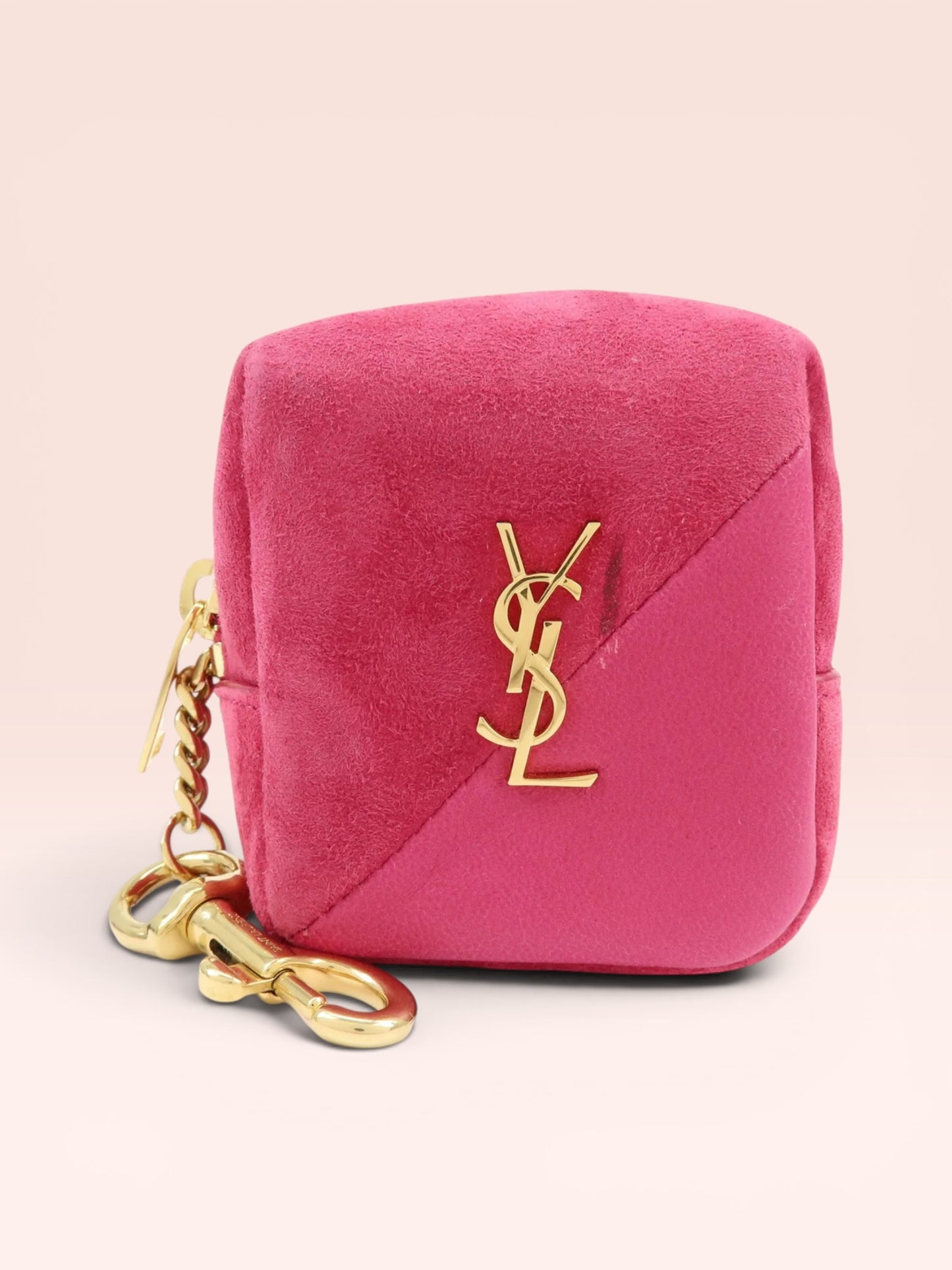 Saint Laurent Suede Leather Jamie Cube Key Pouch (pink)
