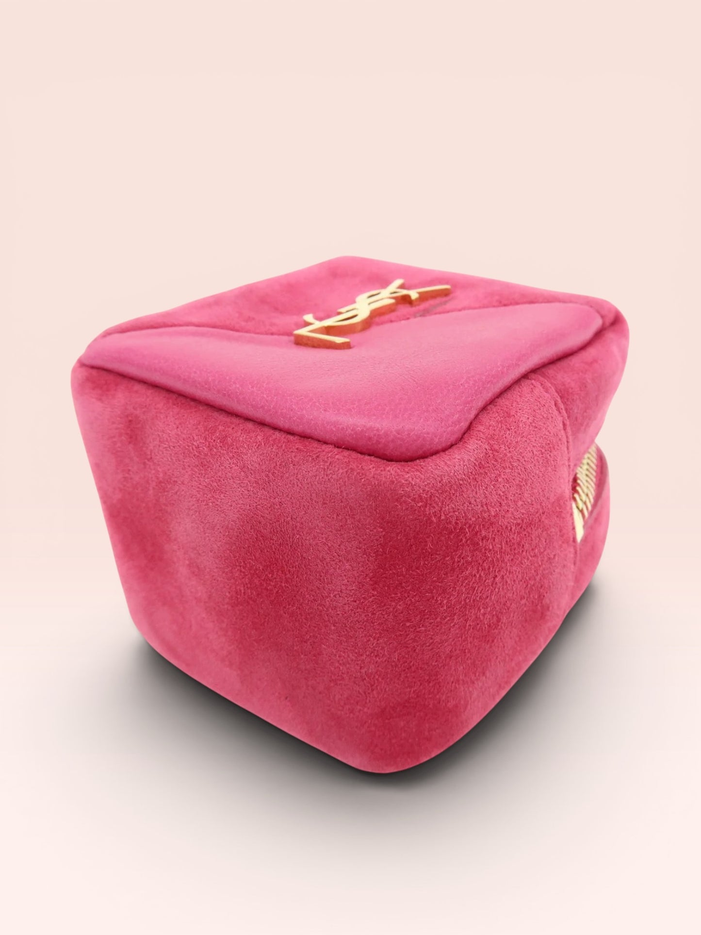 Saint Laurent Suede Leather Jamie Cube Key Pouch (pink)