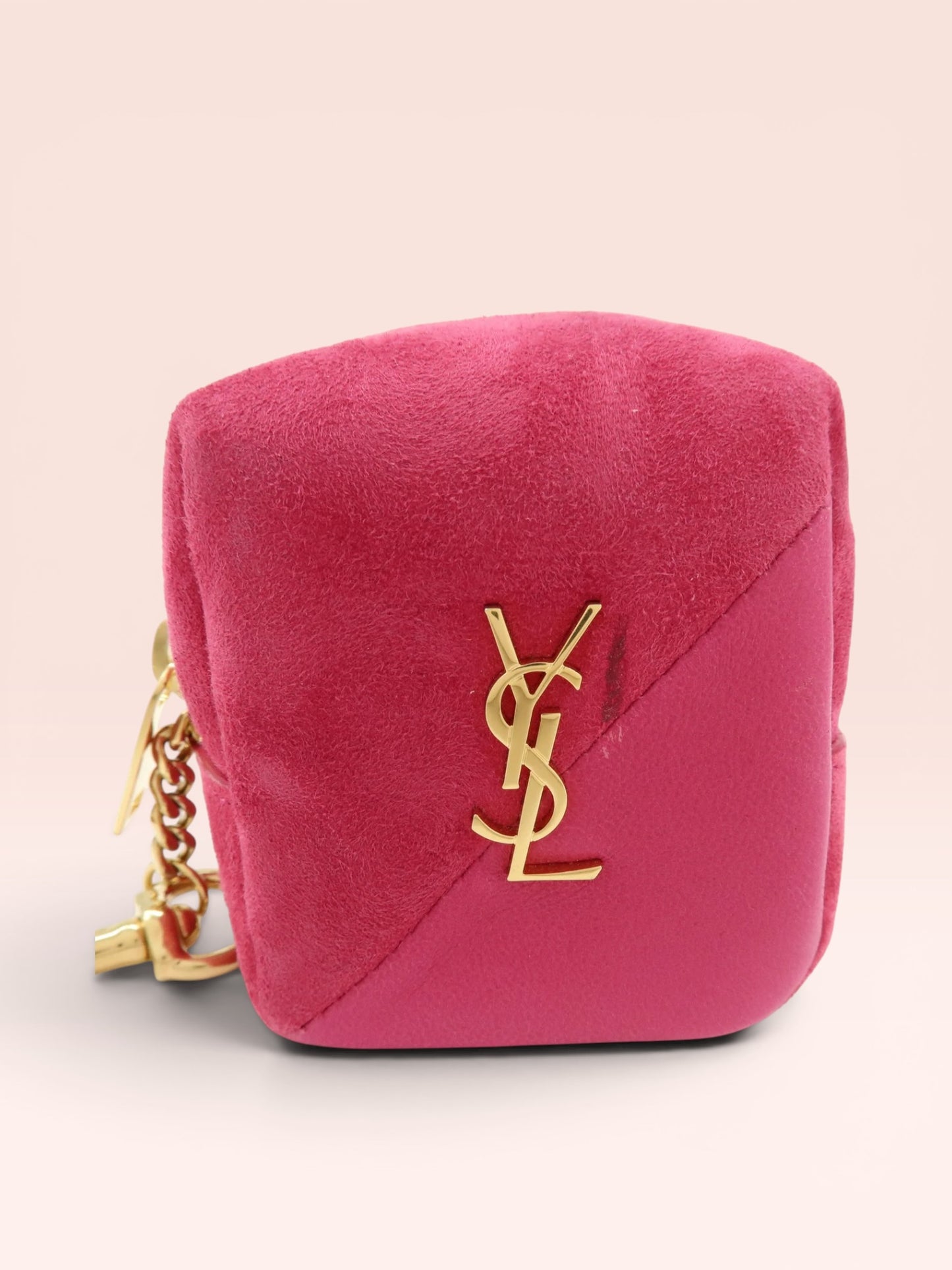 Saint Laurent Suede Leather Jamie Cube Key Pouch (pink)