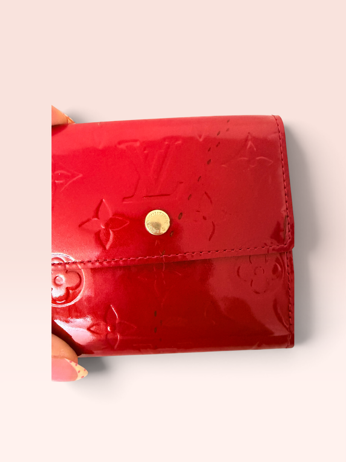Louis Vuitton Monogram Vernis Leather Elise 0203 Wallet (Red) 2006