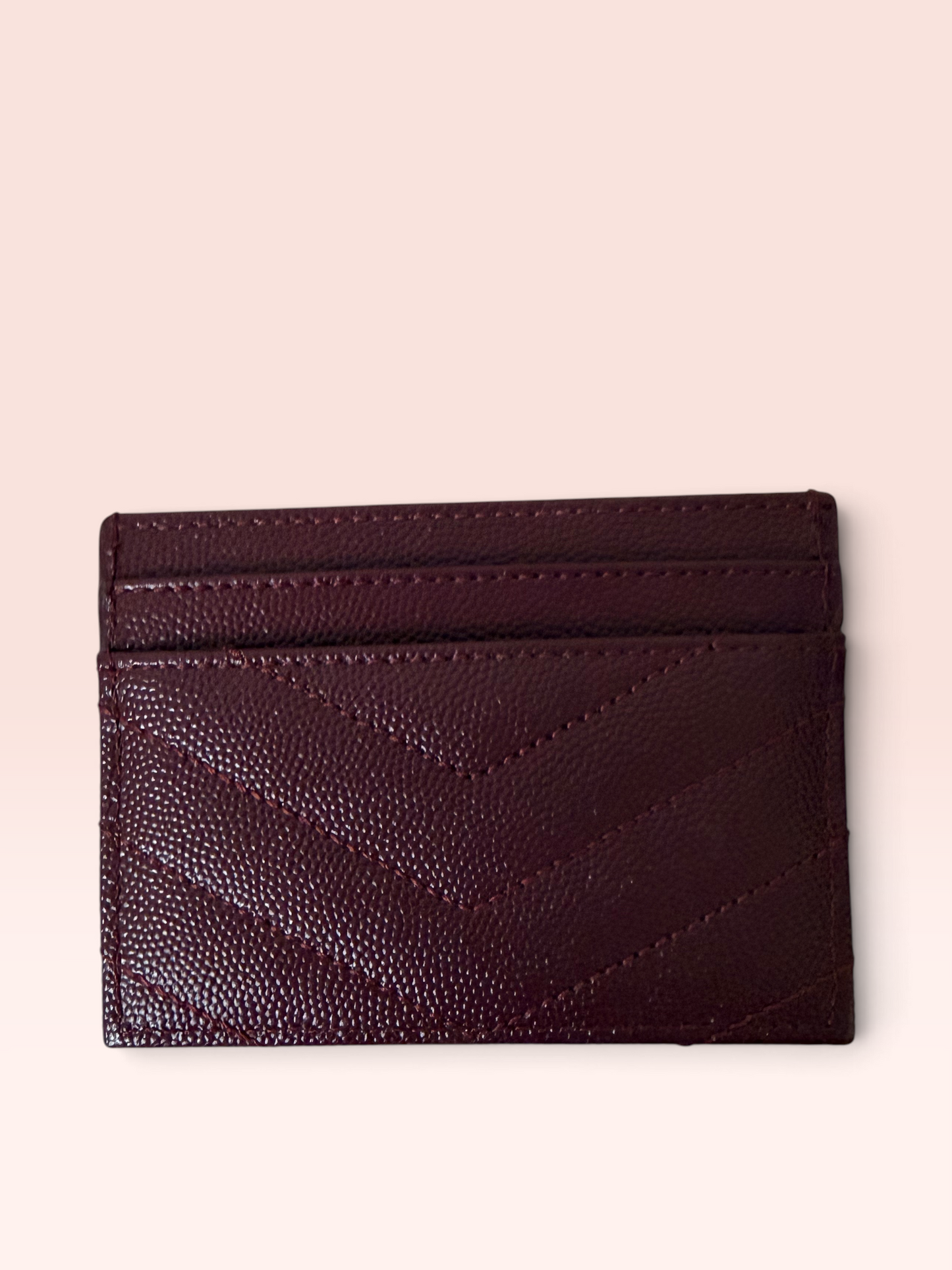 Saint Laurent GRAIN DE POUDRE Leather Cassandre Card Case (ROUGE CABERNET)