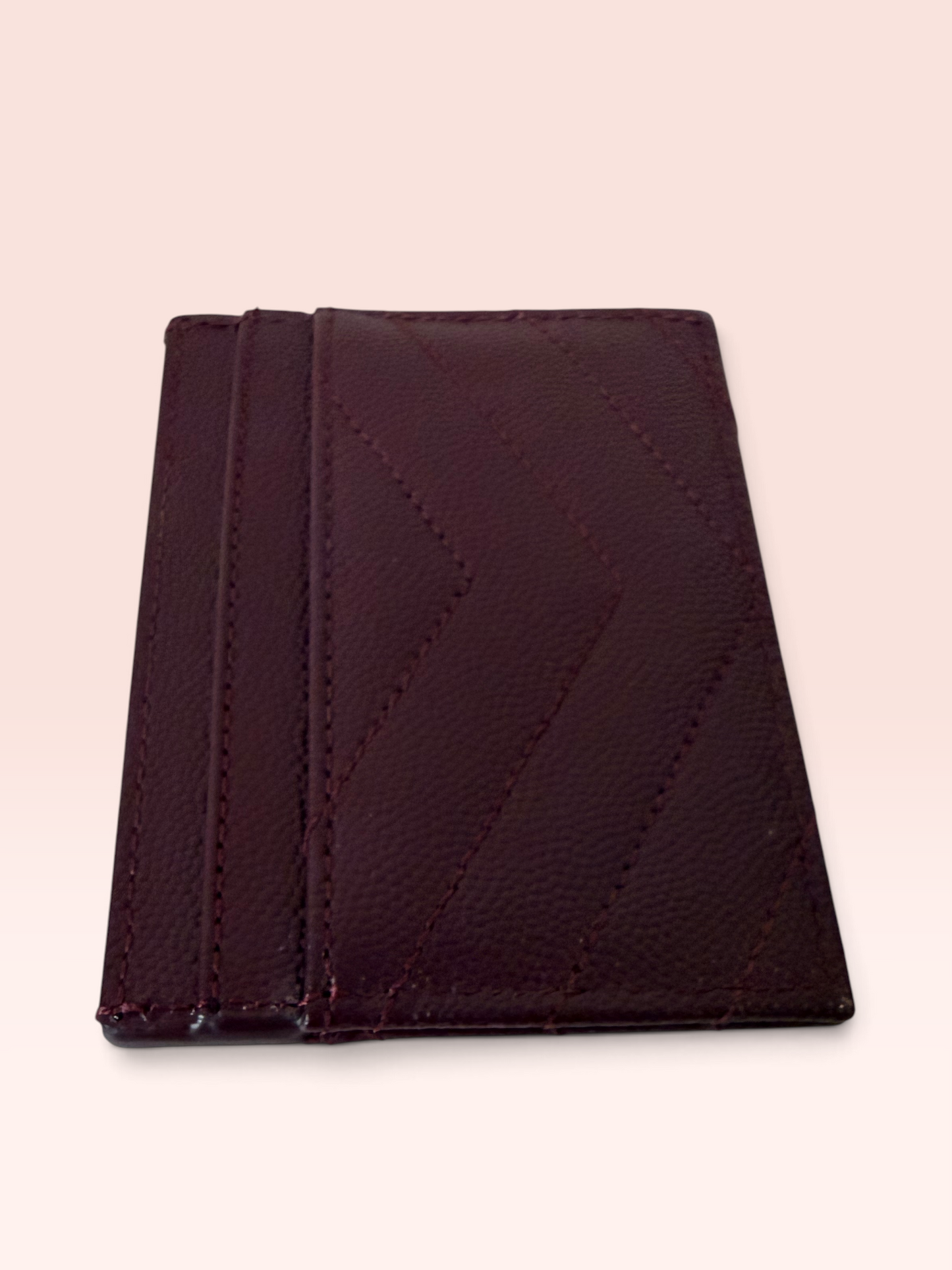 Saint Laurent GRAIN DE POUDRE Leather Cassandre Card Case (ROUGE CABERNET)