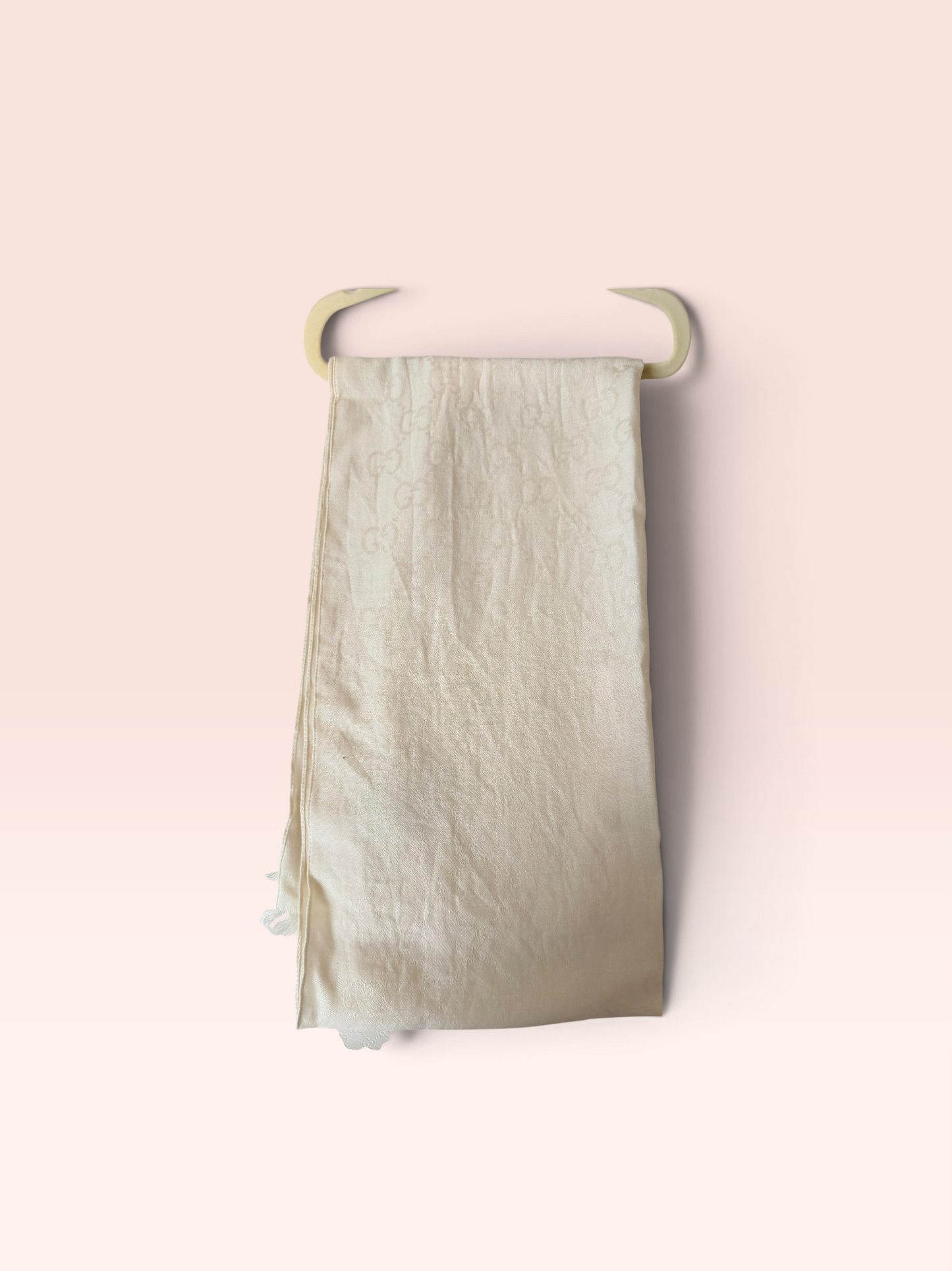 Gucci Wool Silk GG Scarf Monochromatic Jacquard Motif (Off White)  17.7 x 70.9 inches