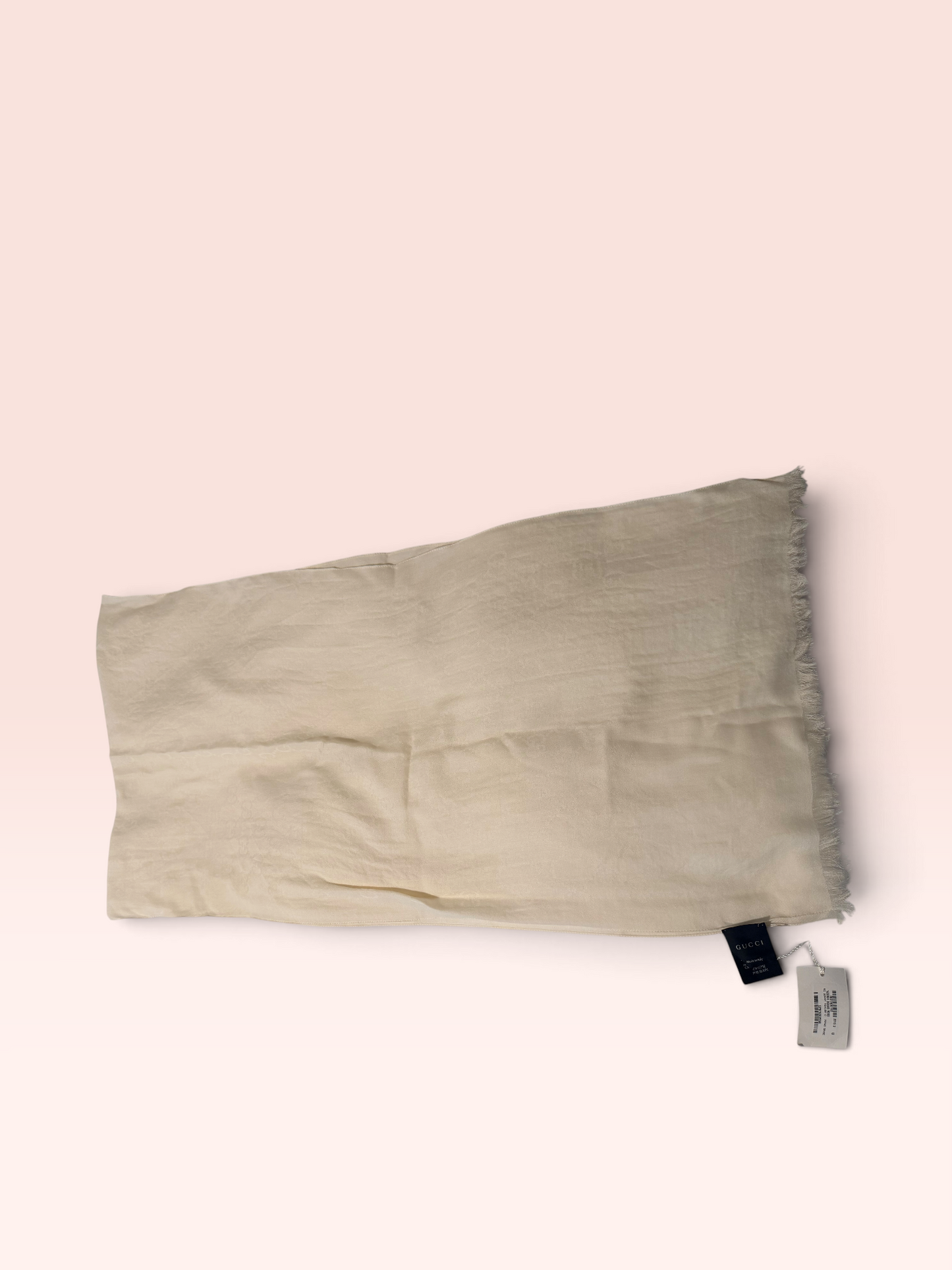 Gucci Wool Silk GG Scarf Monochromatic Jacquard Motif (Off White)  17.7 x 70.9 inches