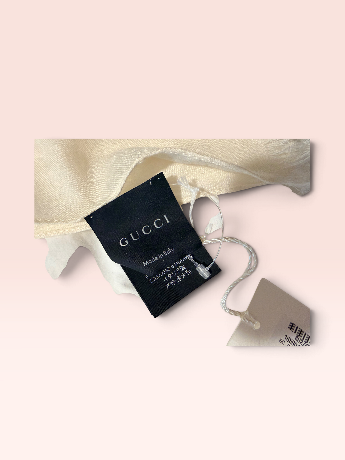 Gucci Wool Silk GG Scarf Monochromatic Jacquard Motif (Off White)  17.7 x 70.9 inches