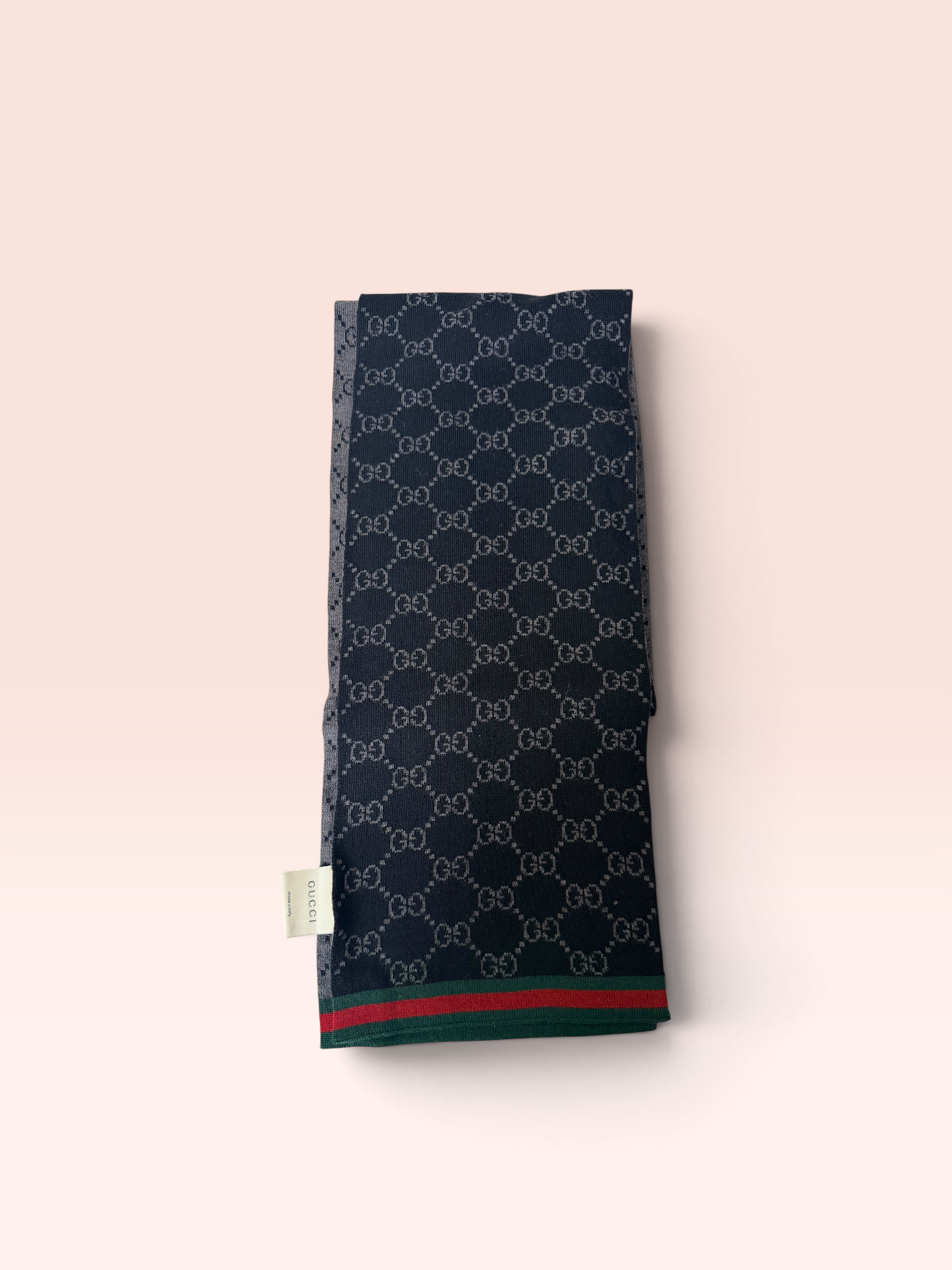 Gucci GG Jacuard Print Wool Scarf (Black Grey)