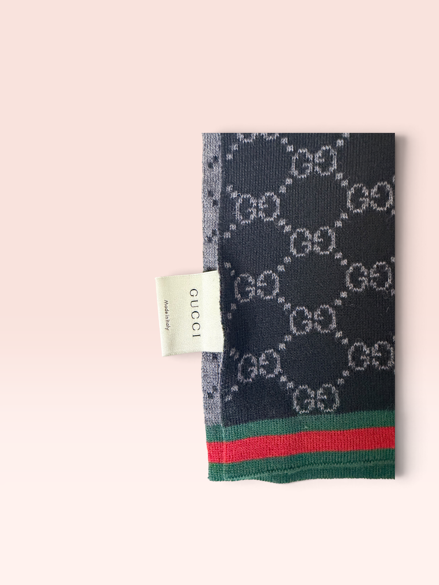 Gucci GG Jacuard Print Wool Scarf (Black Grey)