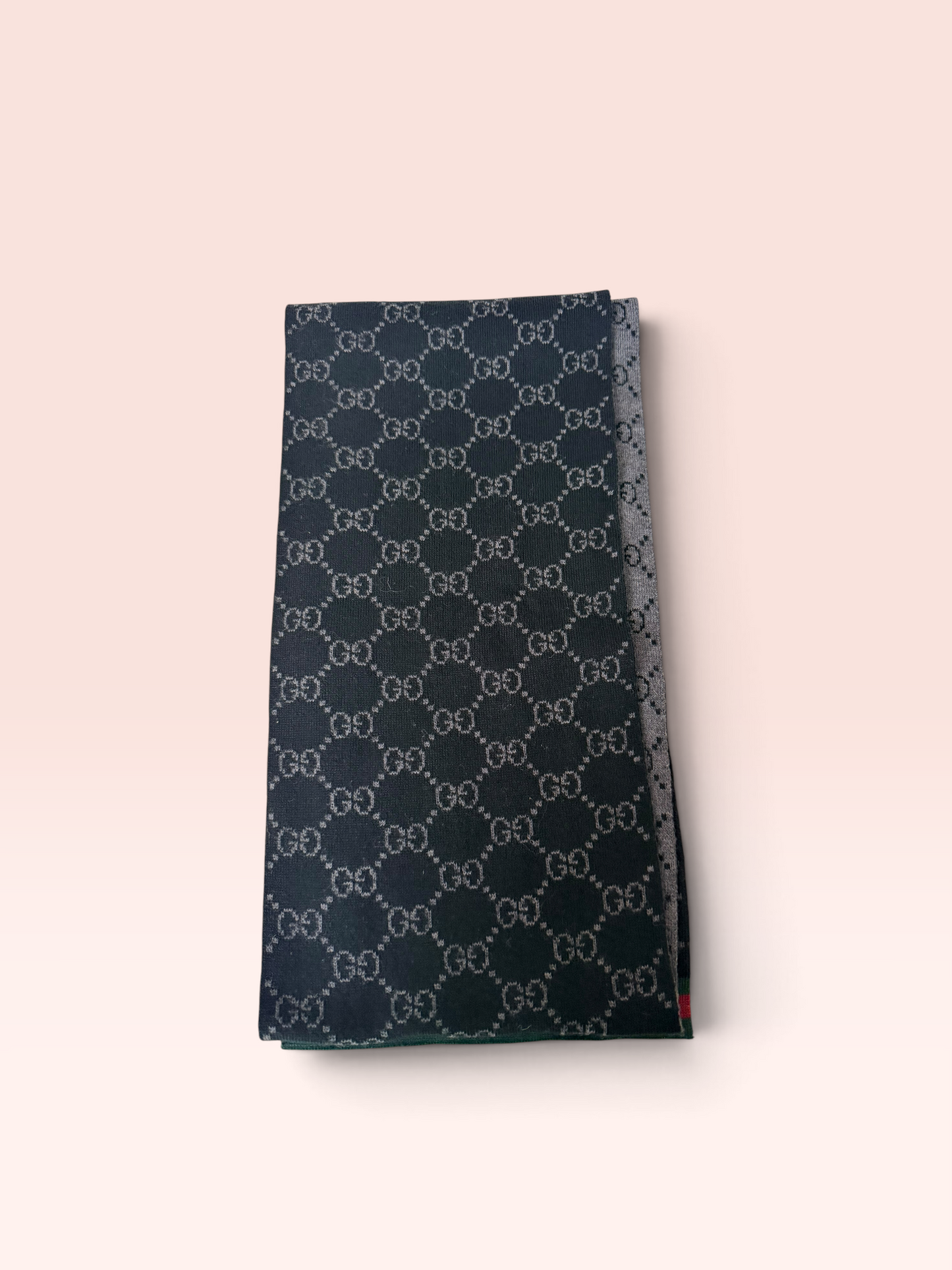 Gucci GG Jacuard Print Wool Scarf (Black Grey)