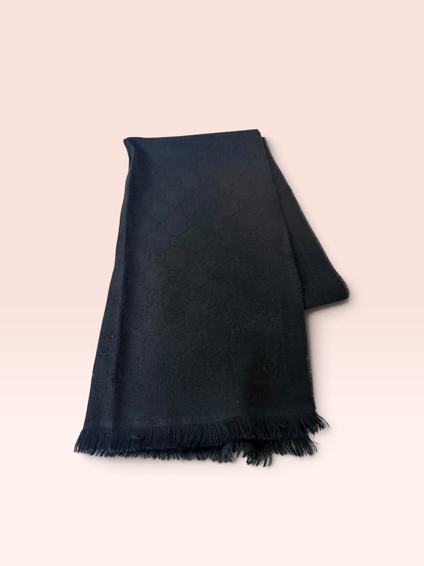 Gucci GG Jacquard Wool Silk Scarf (Black)