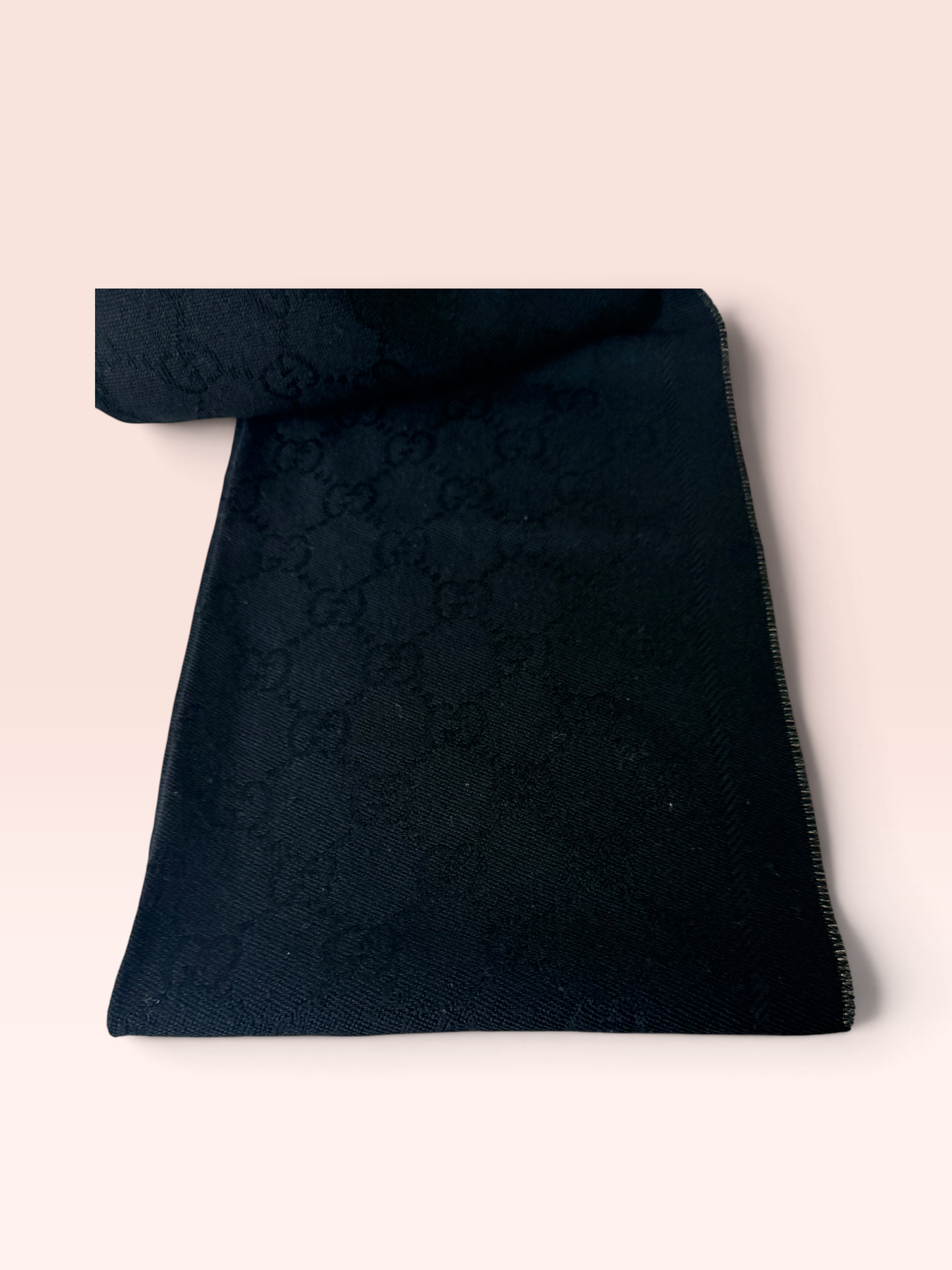 Gucci GG Jacquard Wool Silk Scarf (Black)