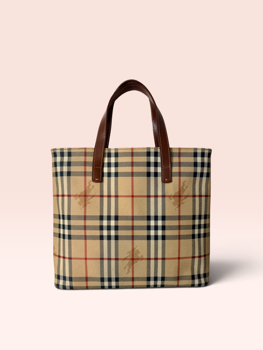 Burberry Canvas Hay Market Check Top Handle Bag