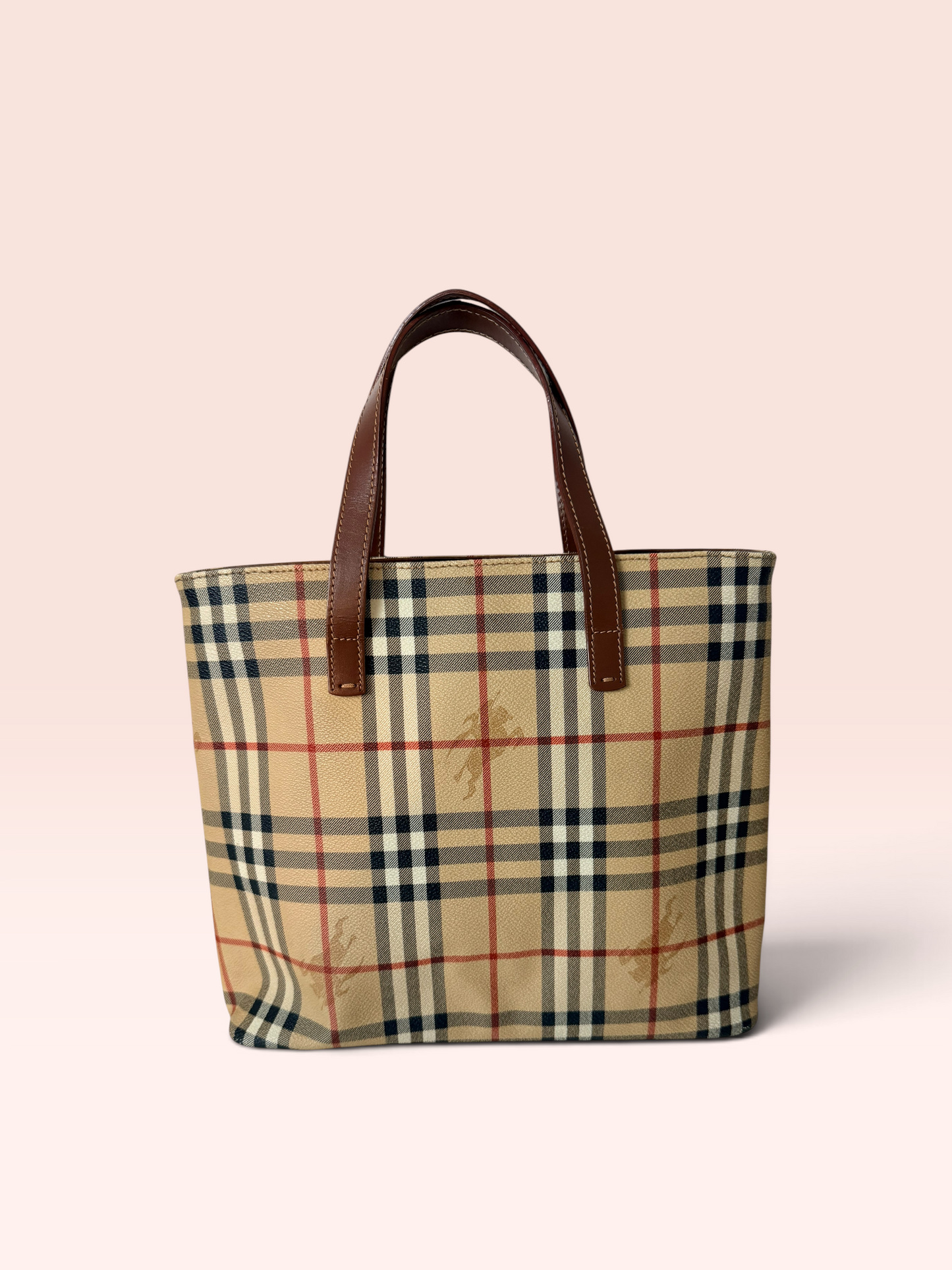 Burberry Canvas Hay Market Check Top Handle Bag