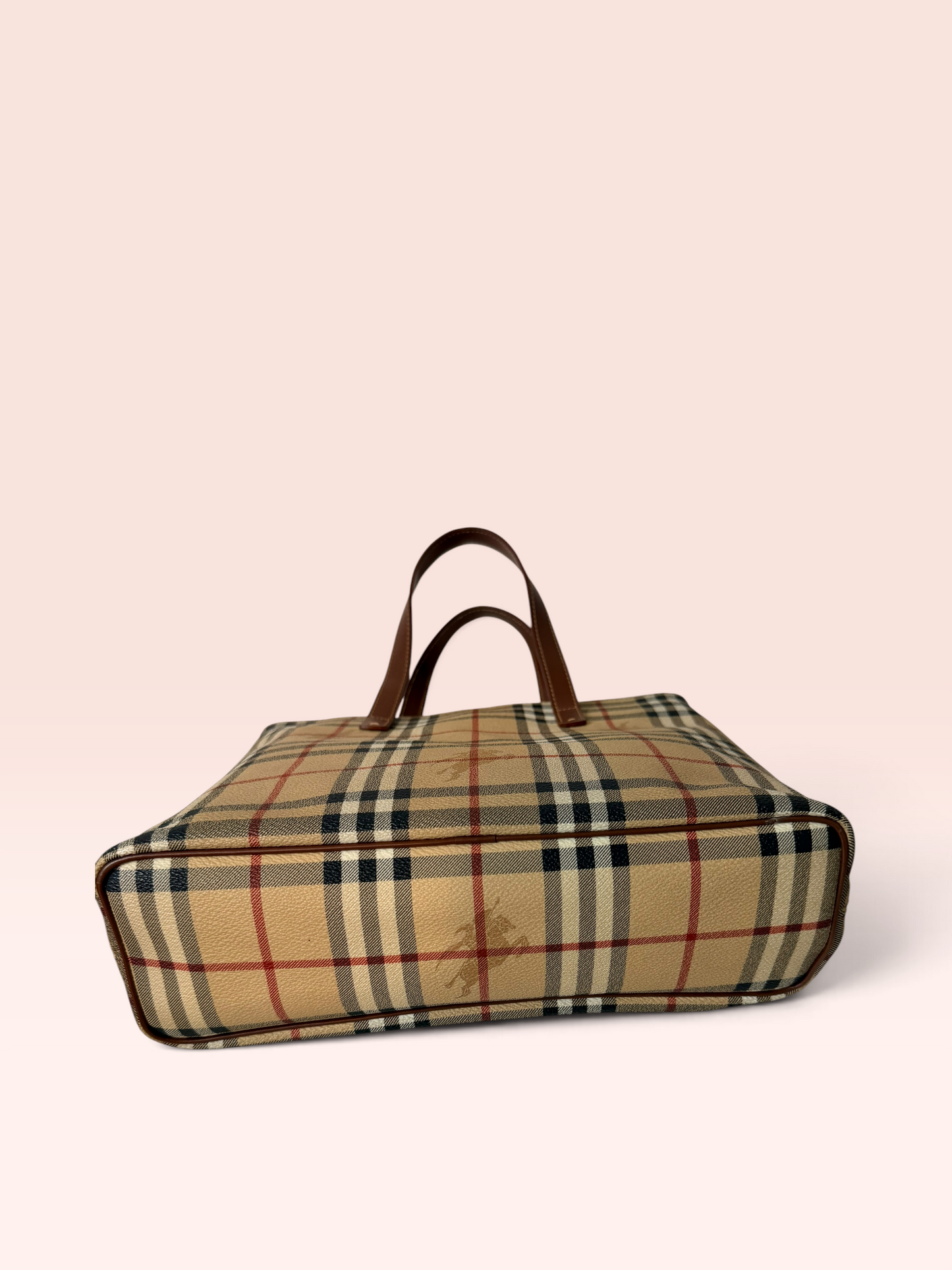 Burberry Canvas Hay Market Check Top Handle Bag