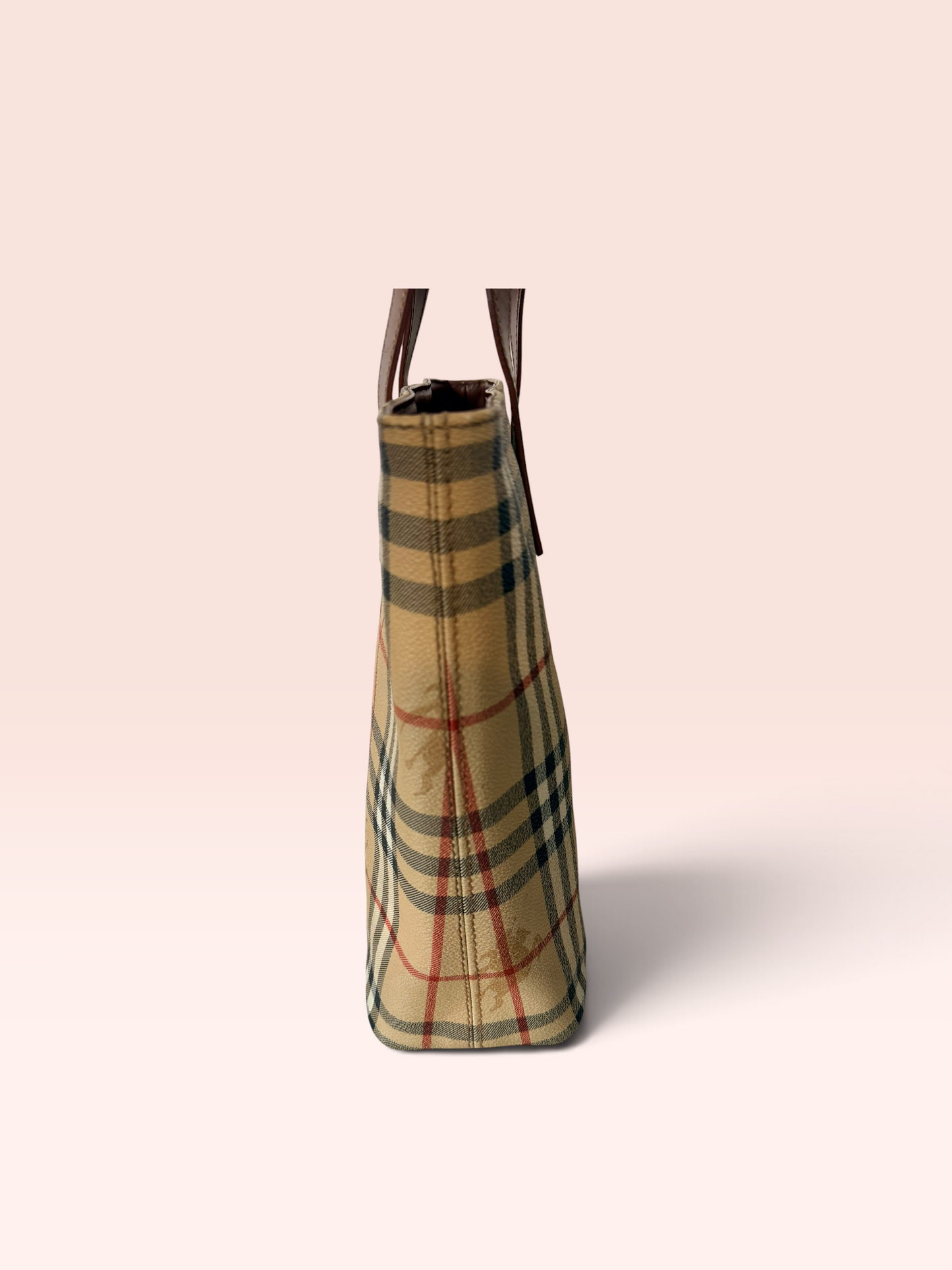 Burberry Canvas Hay Market Check Top Handle Bag