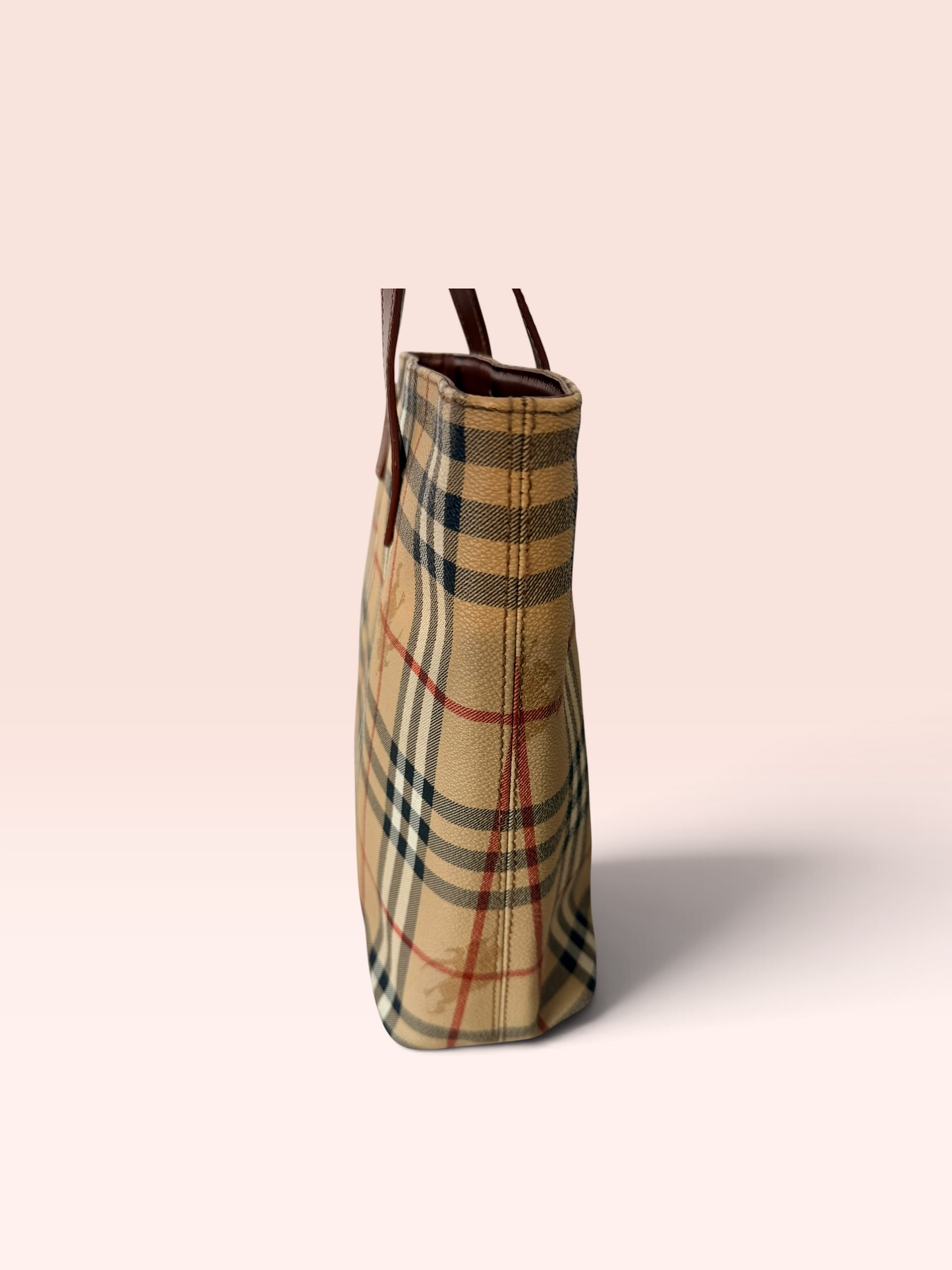 Burberry Canvas Hay Market Check Top Handle Bag