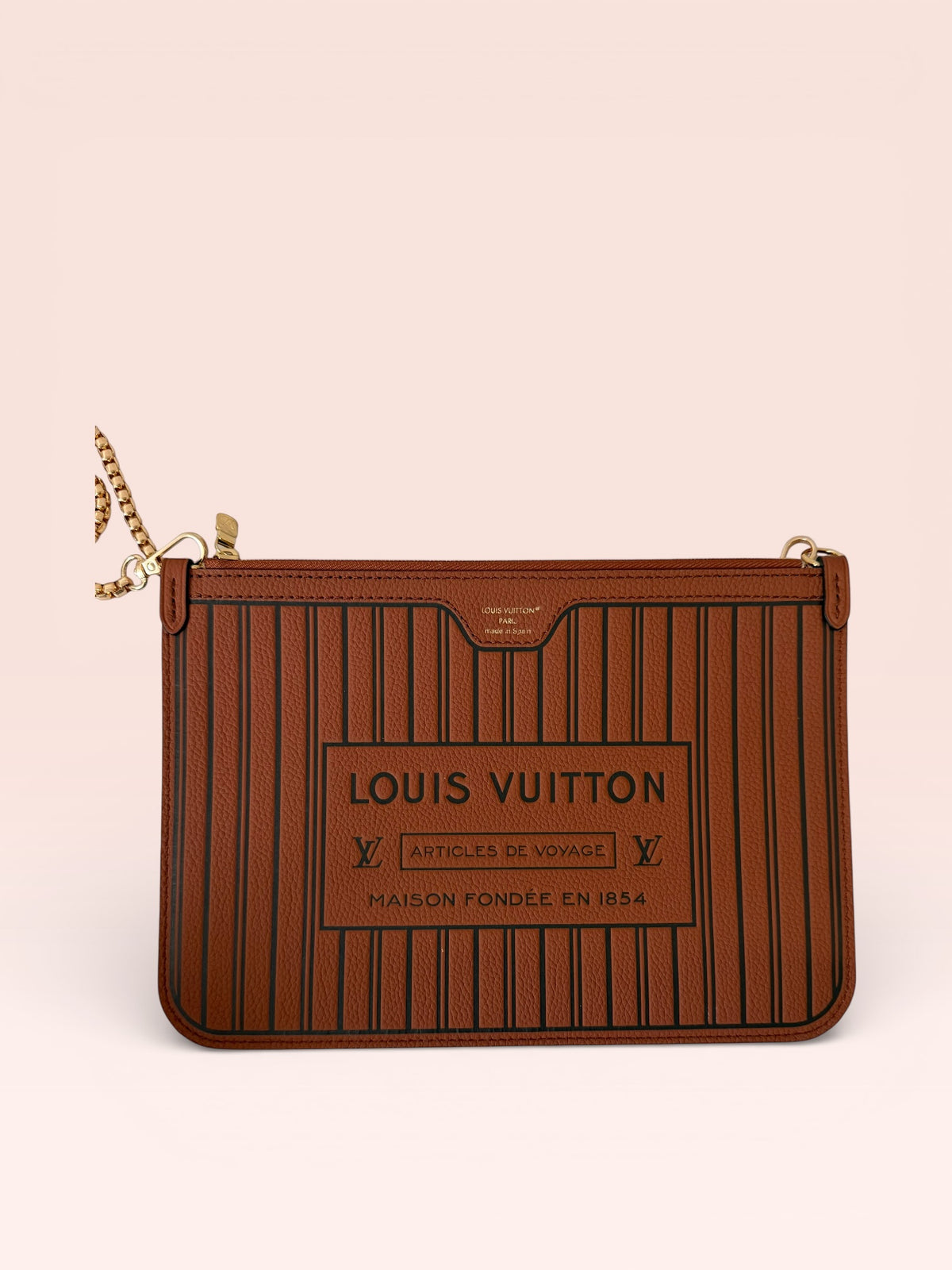 Louis Vuitton Grained Calfskin Leather Neverfull Inside Out MM Pouch (Cognac)